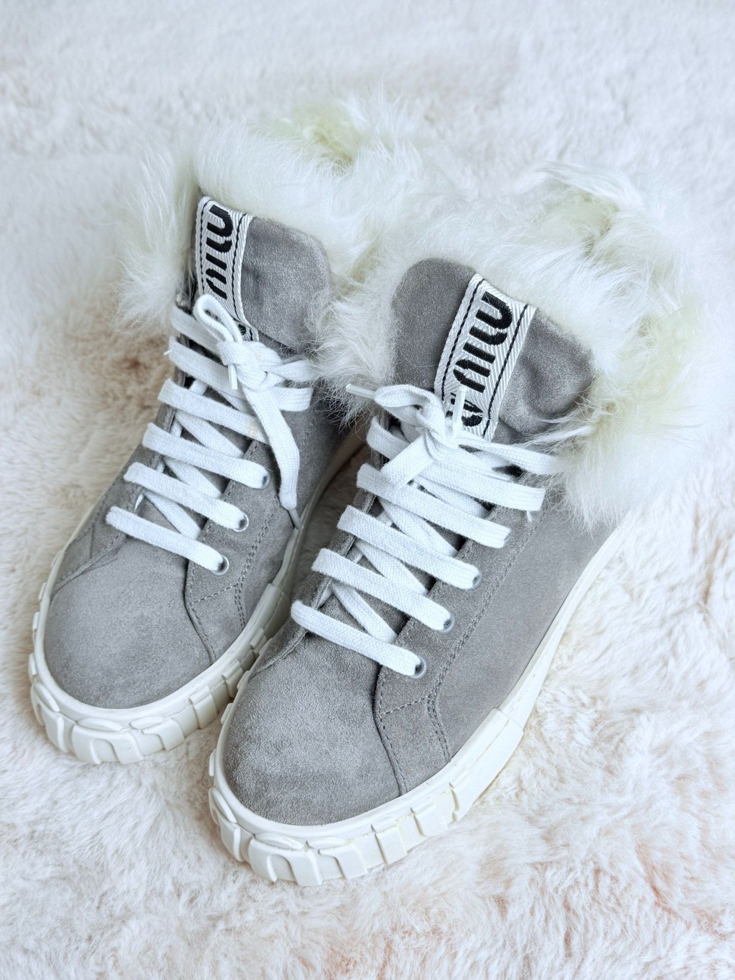 Miu Miu Miu Miu Wool Gray Boots us_8 Women Size US 8 / IT 38 - 1 Thumbnail