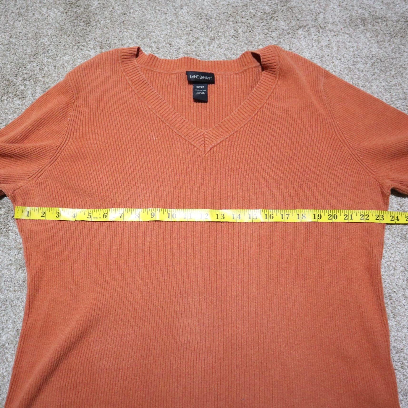 Vintage Lane Bryant Orange Pullover Sweater Long Sleeve Adult Women's Plus Size 22 / 24 Striped Tunic Scoop Neck Womens Size 4XL / US 24-26 - 4 Thumbnail