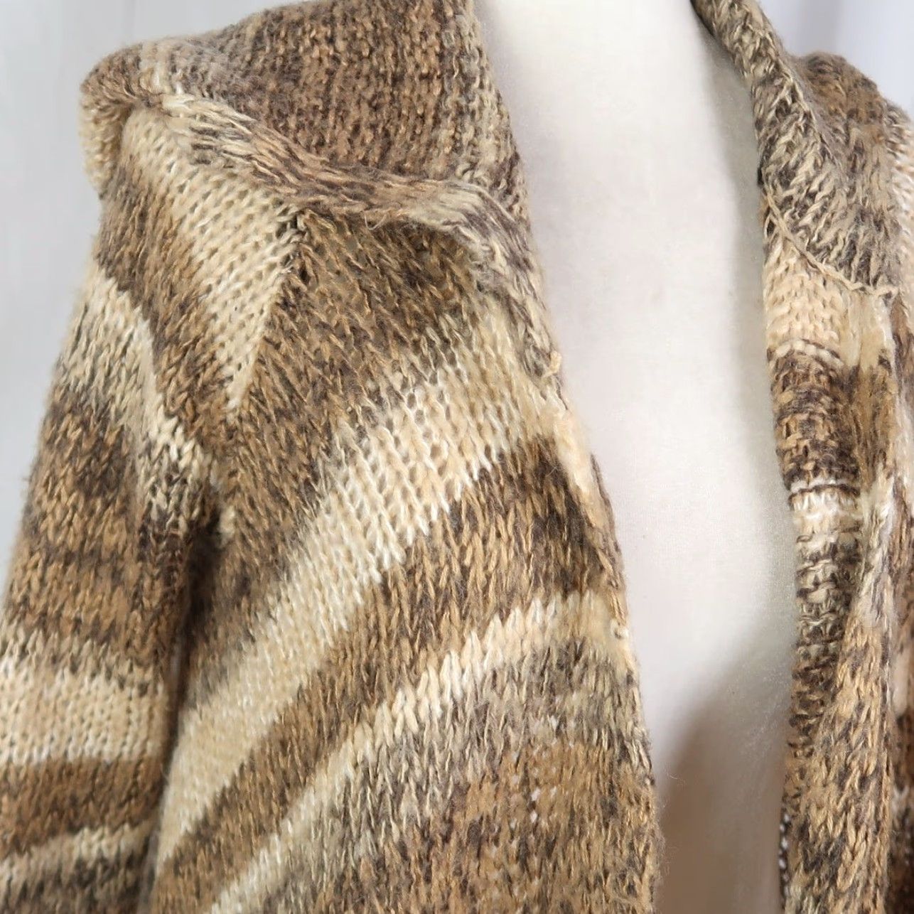 Vintage Ashley 26 International Cardigan Sweater Hoodie Stripe Knit Drape Front Brown Tan M Women Long Sleeve Bohemian Skeet? Size M / US 6-8 / IT 42-44 - 2 Thumbnail