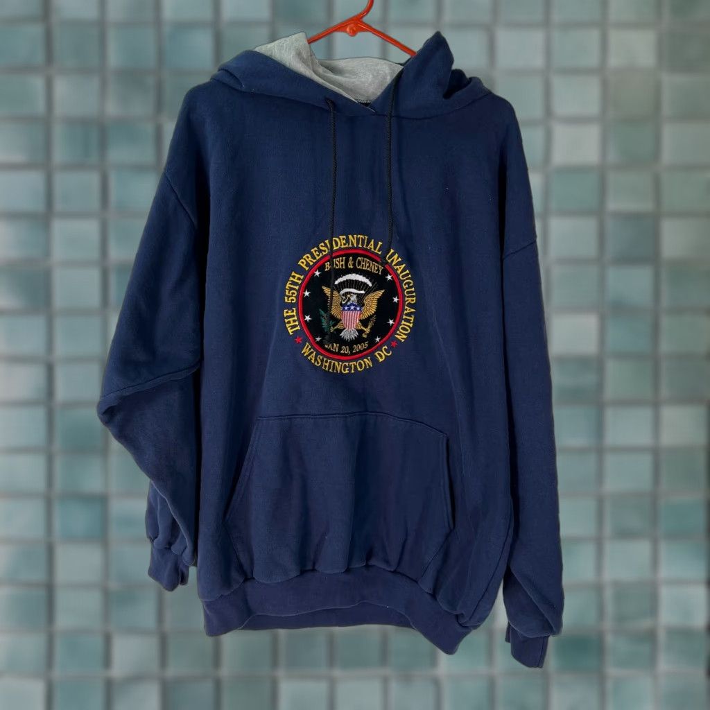 Vintage Pan Mens The 55Th Presidential Inauguration Bush And Cheney Blue Hoodie XL Size Mens Hooded Pullover Graphic 80% Cotton 20% Polyester Blue Size US XL / EU 56 / 4 - 1 Thumbnail