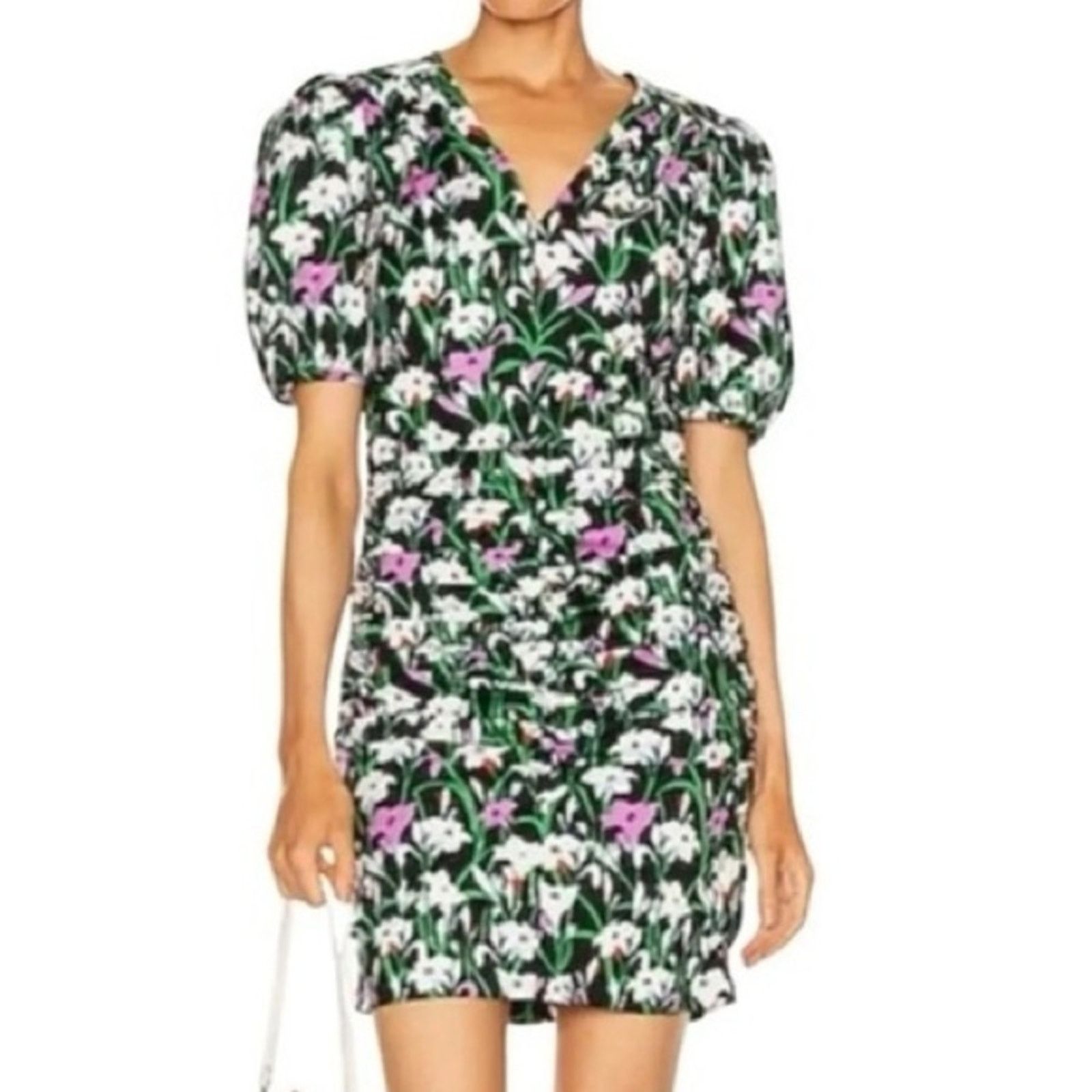 Veronica Beard Veronica Beard $495 Janis Floral Ruched Mini Dress Black 2 Size XS / US 0-2 / IT 36-38 - 9 Thumbnail