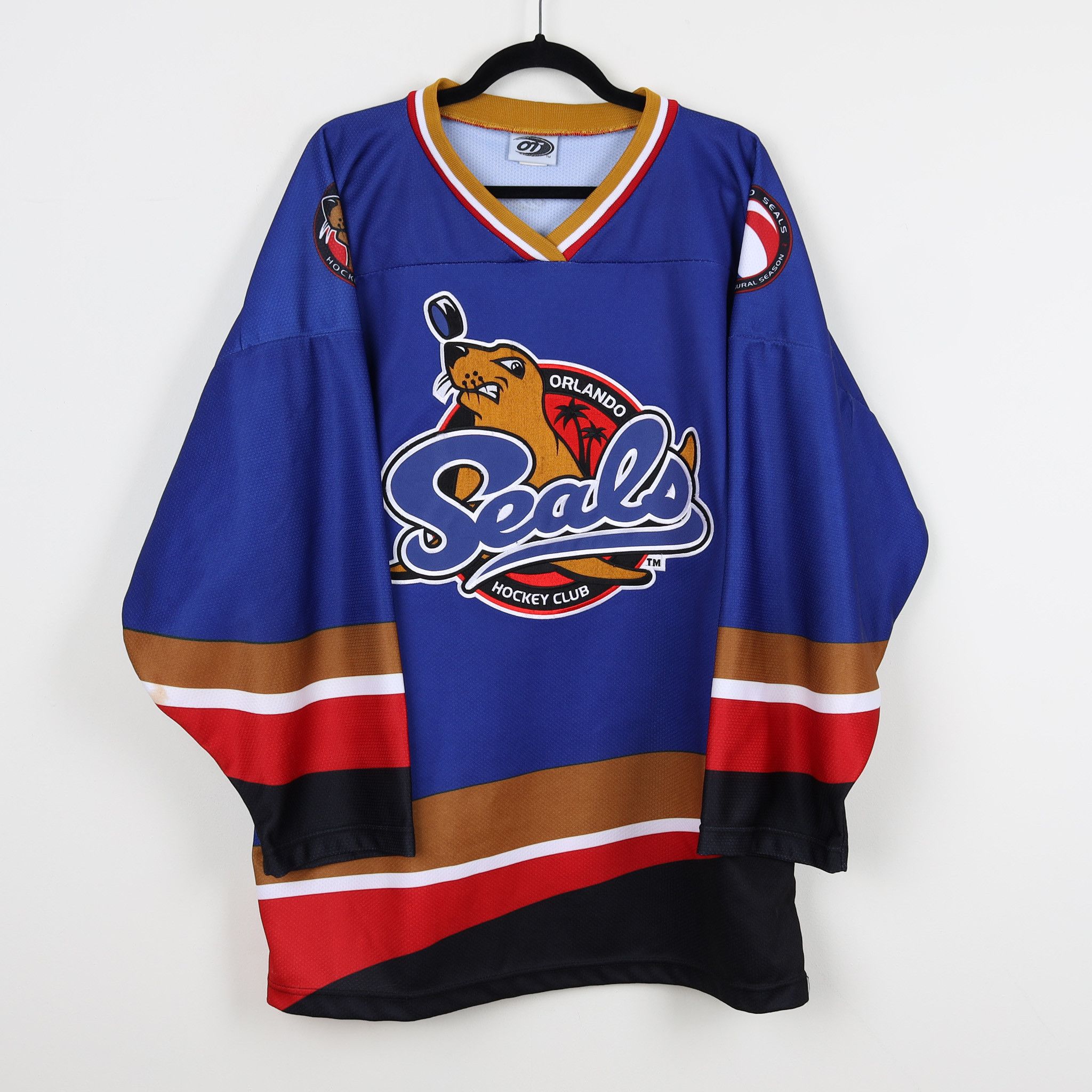 image of Hockey Jersey x Vintage Y2K Orlando Seals Hockey Club Ot Nhl Jersey Size XL in Blue, Men's