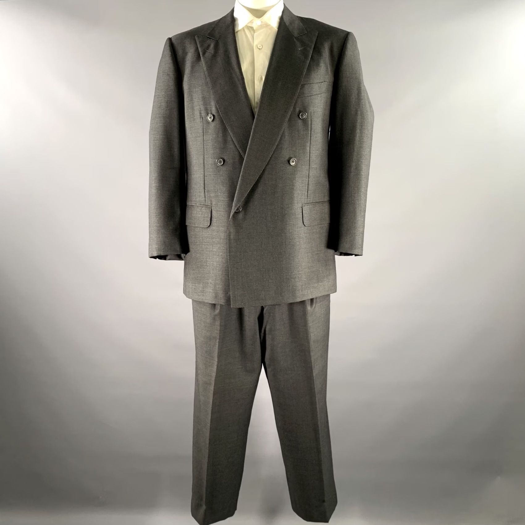 Ermenegildo Zegna ERMENEGILDO ZEGNA Suit Grey Black Nailhead Wool Peak Lapel Size 46 Mens Size 36R - 2 Thumbnail