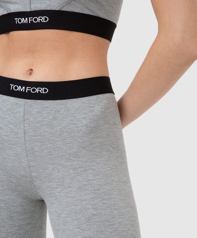 Tom Ford Tom Ford Gray Stretch-Modal Logo-Detailed Leggings Size 24" / US 00 / IT 34 - 2 Thumbnail