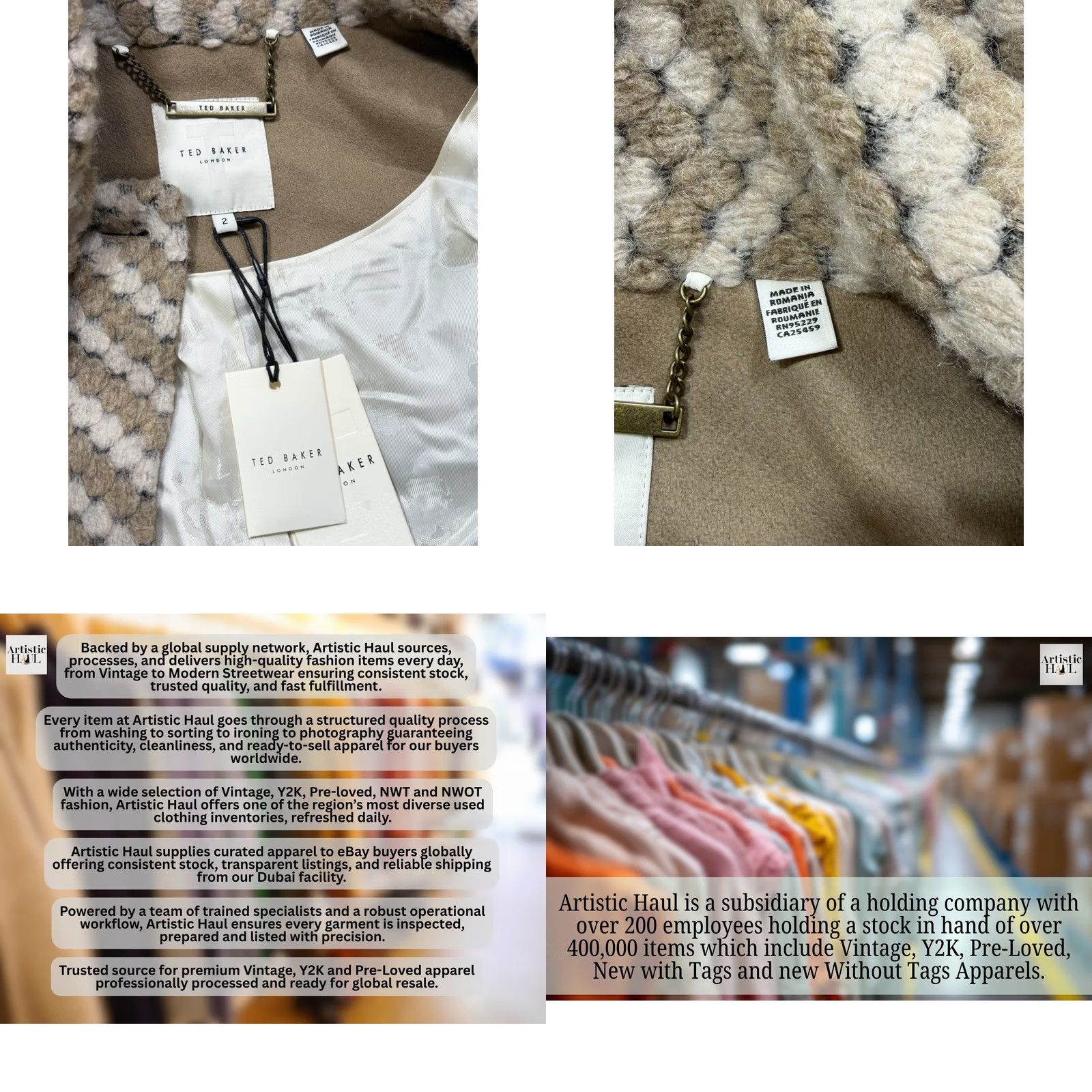 Ted Baker Ted Baker Coat | Beige & Cream Twill Knit Scarf Coat | NWT | Size 2 UK 10 | Women | Wool Mix | Regular | Black Multi Size XS / US 0-2 / IT 36-38 - 9 Thumbnail