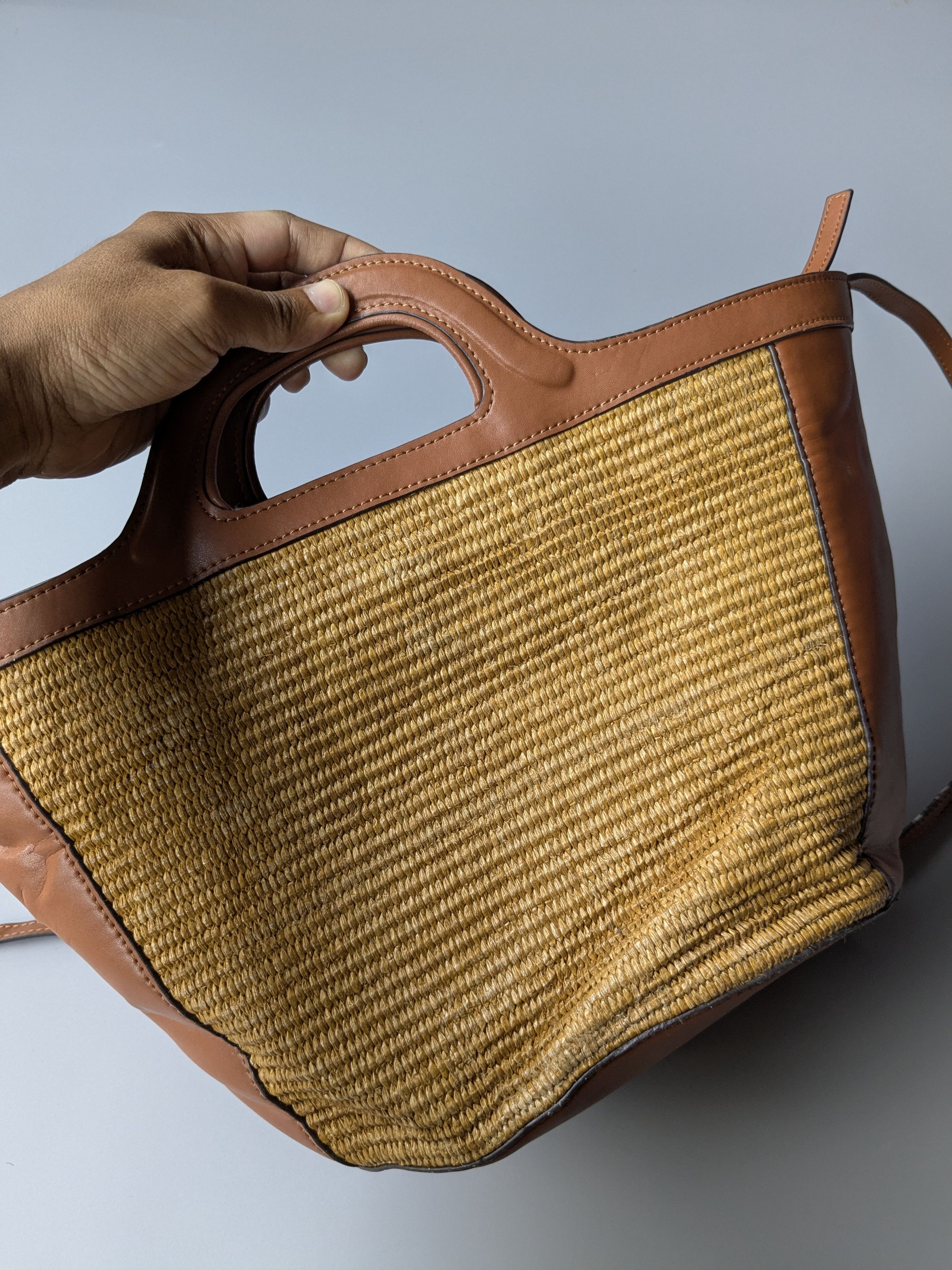 Marni Marni Tropicalia brown leather raffia effect fabric bag Size ONE SIZE - 5 Thumbnail
