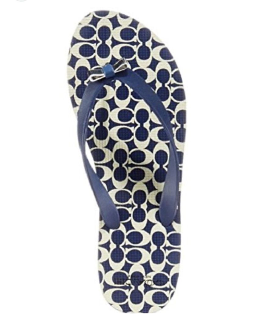 Coach EUC Coach Amel Thong Bow Sandal Blue & Cream Size 7-8 US Size US 7 / IT 37 - 1 Thumbnail