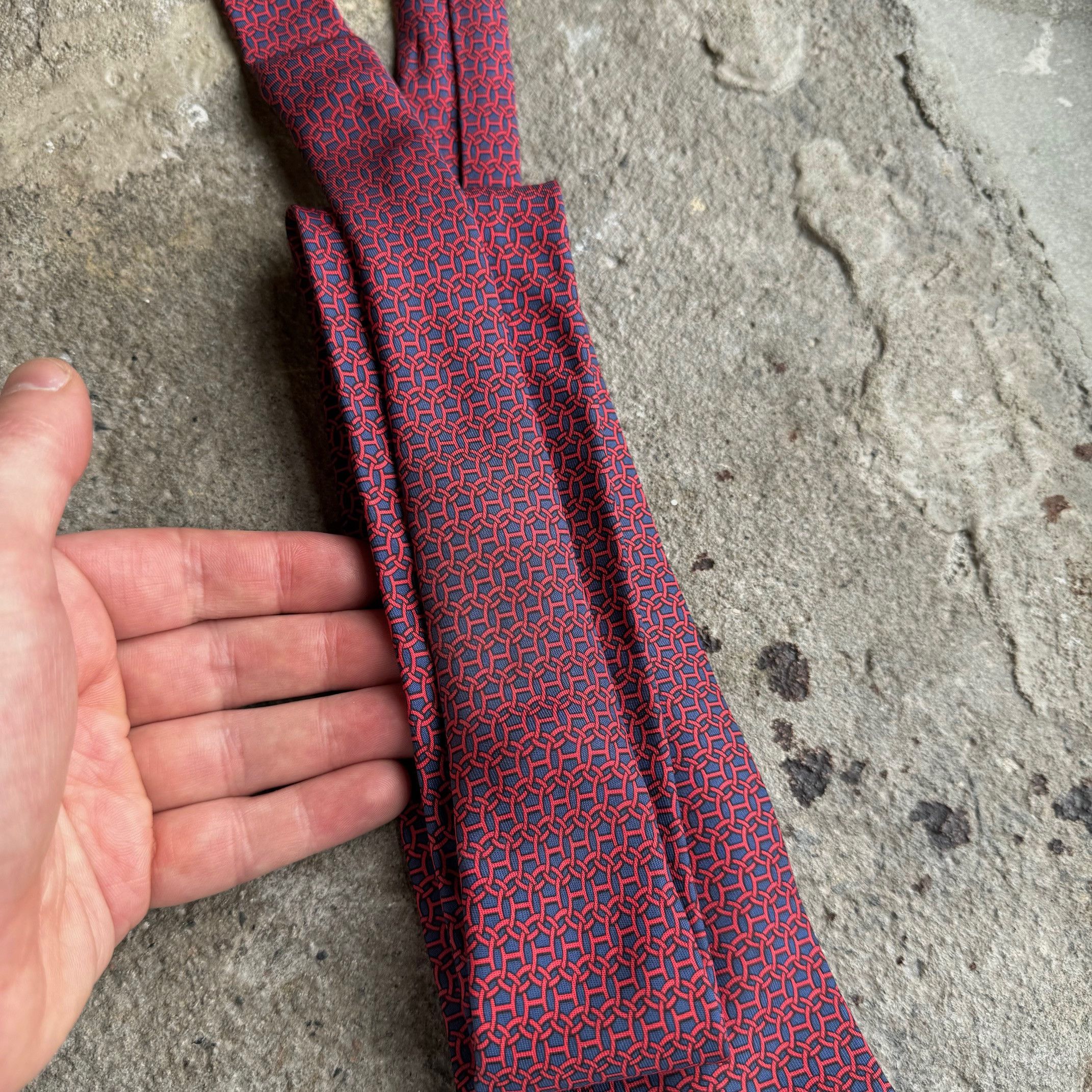 Hermes Hermès Ring Chain H Pattern Navy Silk Tie Size ONE SIZE - 6 Thumbnail