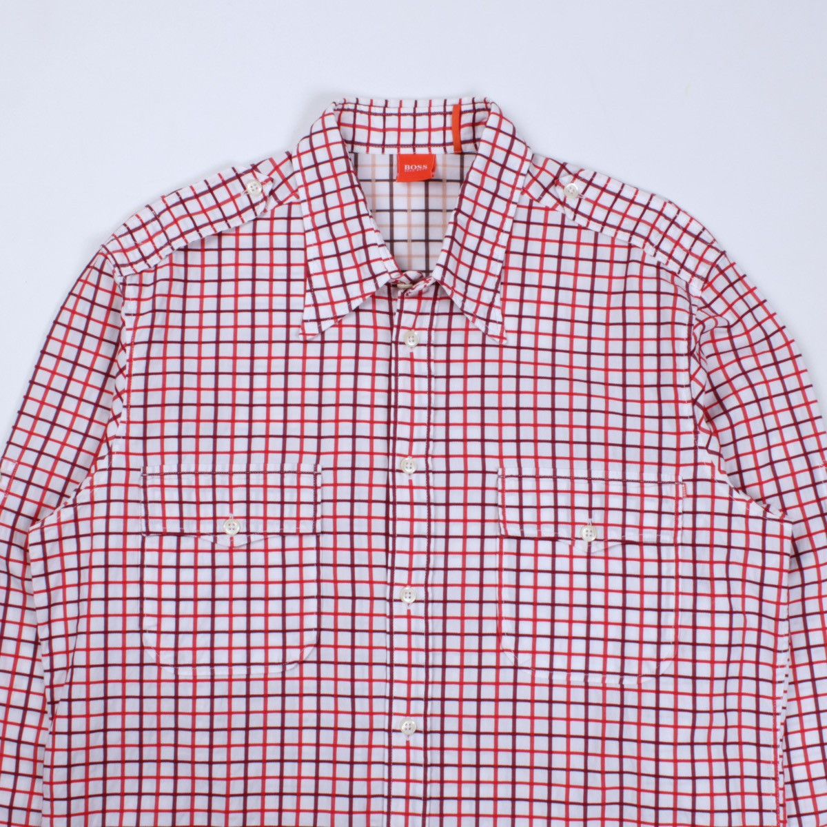 Hugo Boss × Vintage HUGO BOSS Orange Vintage White Red Plaid Long Sleeve Shirt Size US L / EU 52-54 / 3 - 2 Thumbnail