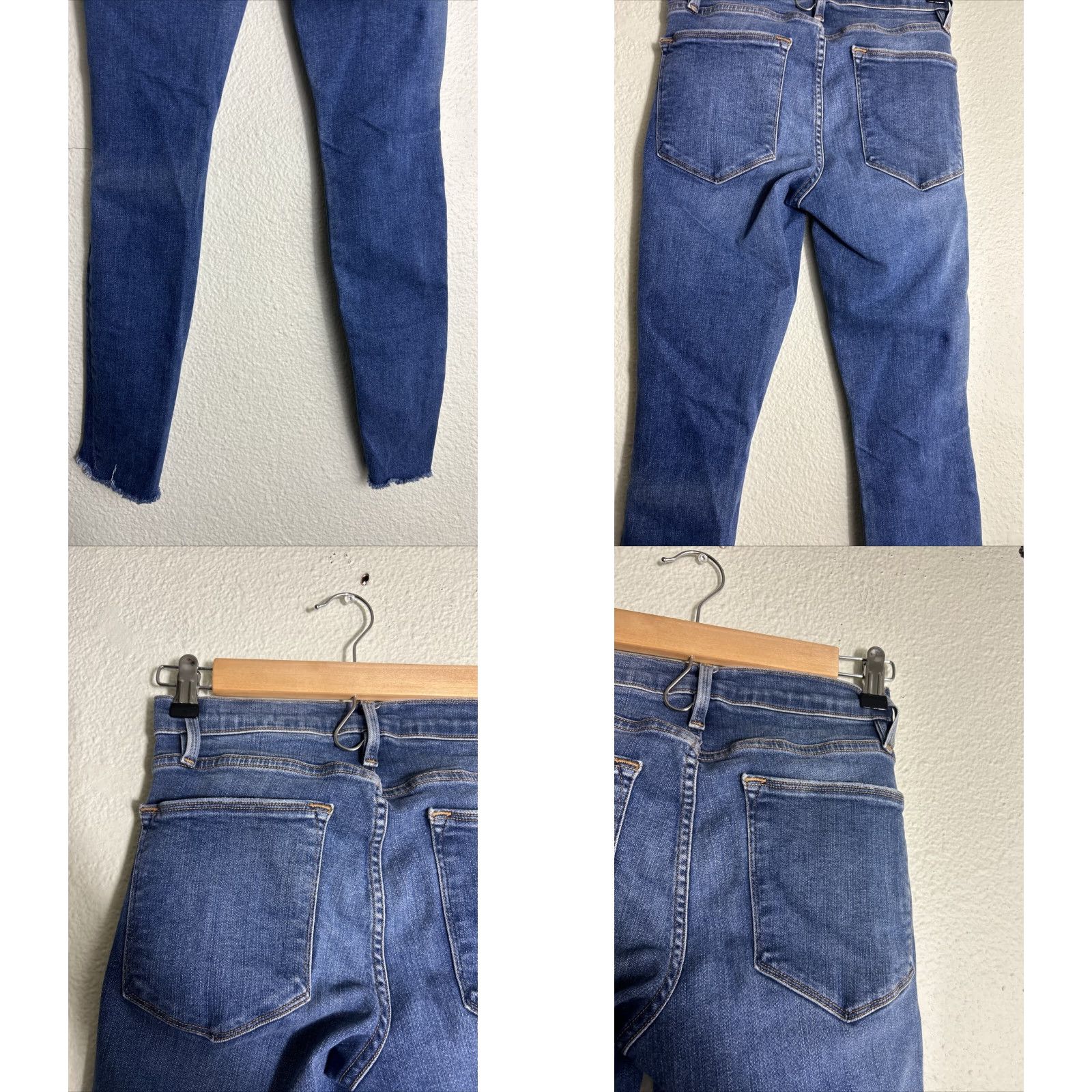 Frame FRAME Le High Skinny Triangle Raw Hem Seabright Dark Wash Jeans 26 Distressed Women Skinny Denim" Size ONE SIZE - 8 Thumbnail