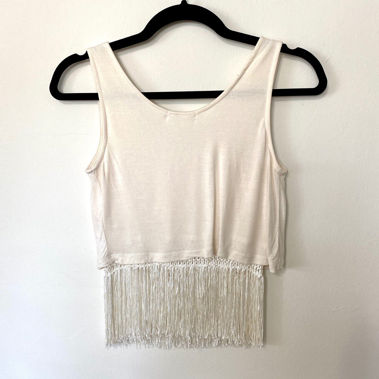 Other Heart & Hips Sleeveless Cream Scoop Neck Braided Fringe Top Size S / US 4 / IT 40 - 2 Thumbnail