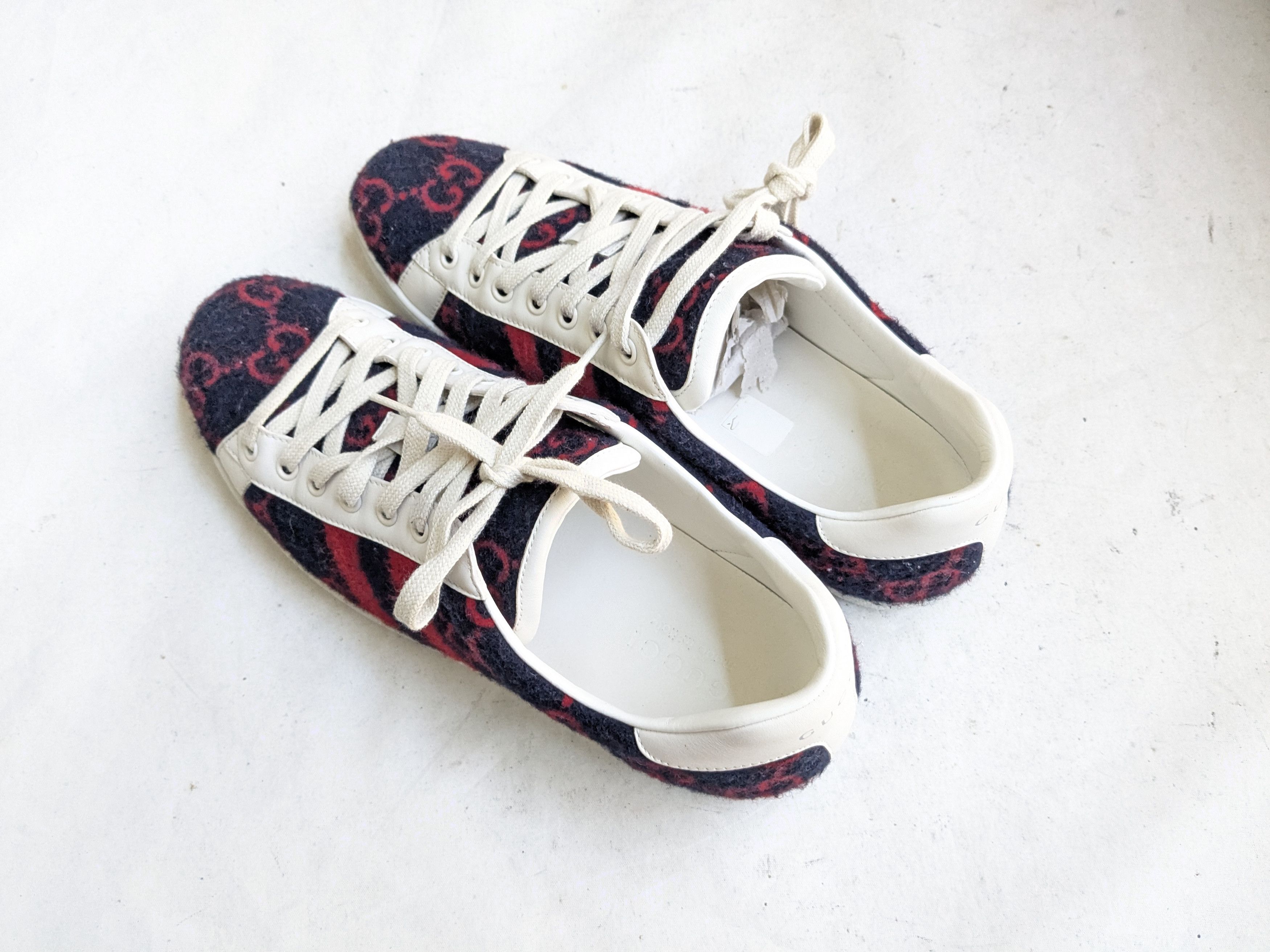 Gucci Gucci Ace Sneakers Monogram GG Logo 10 Red Navy Blue Size US 10 / EU 43 - 9 Thumbnail