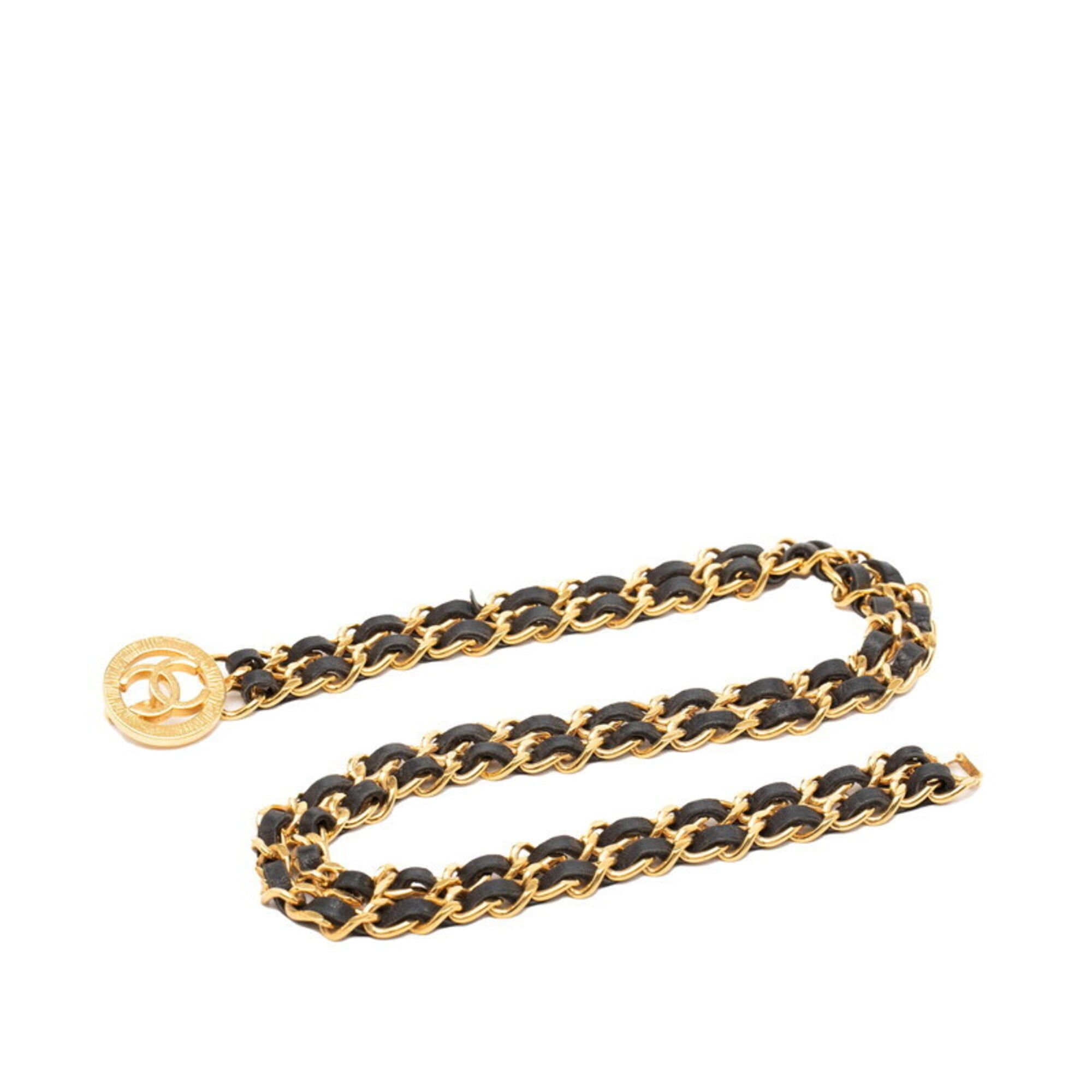 Chanel Chanel Coco Mark Chain Belt, Double Strand, Gold and Black Plated Leather, Women's CHANEL Size ONE SIZE - 1 Thumbnail
