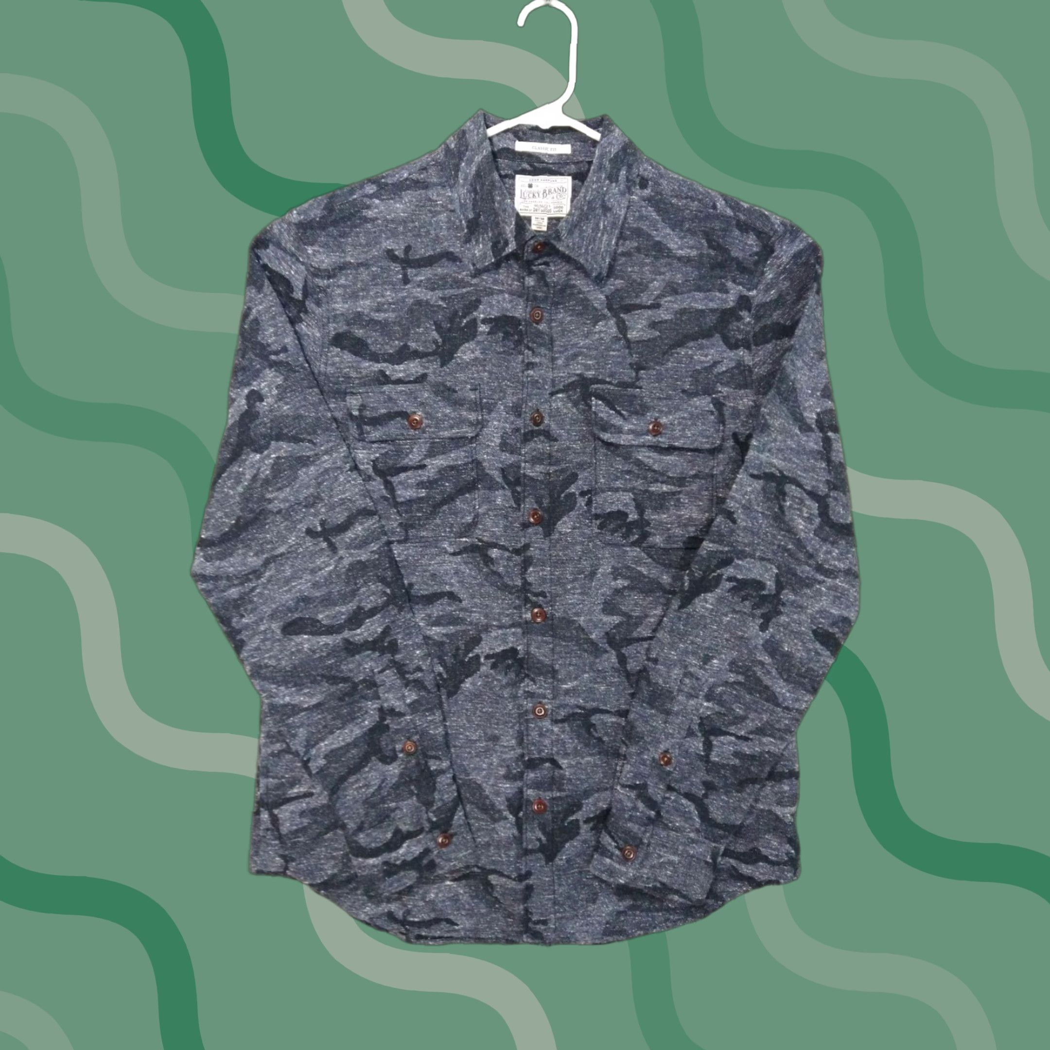 Lucky Brand Lucky Brand Shirt Mens Medium Gray Camo Flannel Classic Fit Long Sleeve Button-Up Size US M / EU 48-50 / 2 - 1 Thumbnail