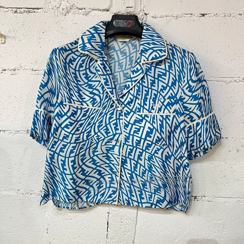 Fendi Fendi Blue and white geometric print short-sleeve shirt, c Size XS / US 0-2 / IT 36-38 - 1 Thumbnail