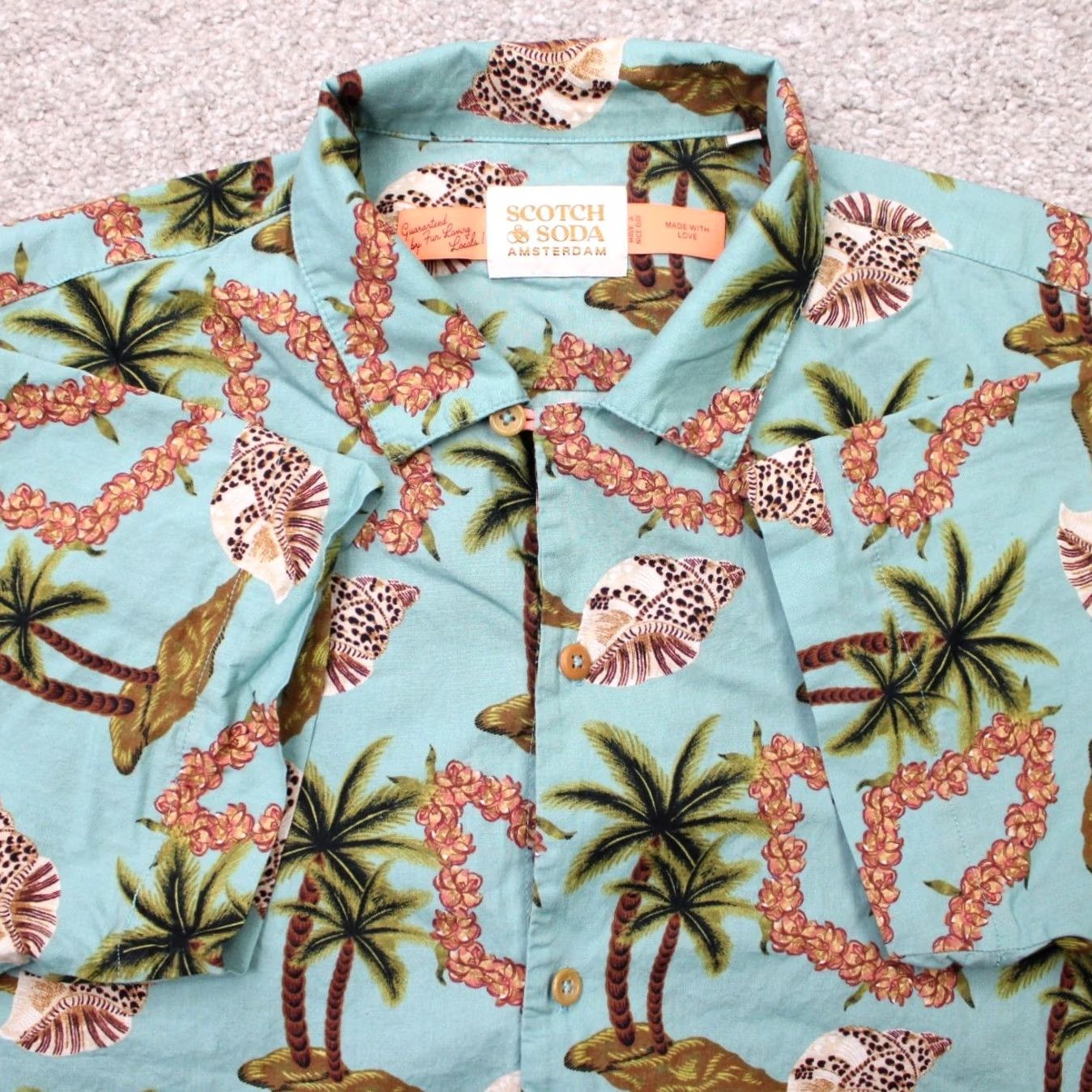 Scotch & Soda Scotch & Soda Shirt Mens Large Blue Floral Poplin Hawaiian Cotton Short Sleeve Size US L / EU 52-54 / 3 - 2 Thumbnail