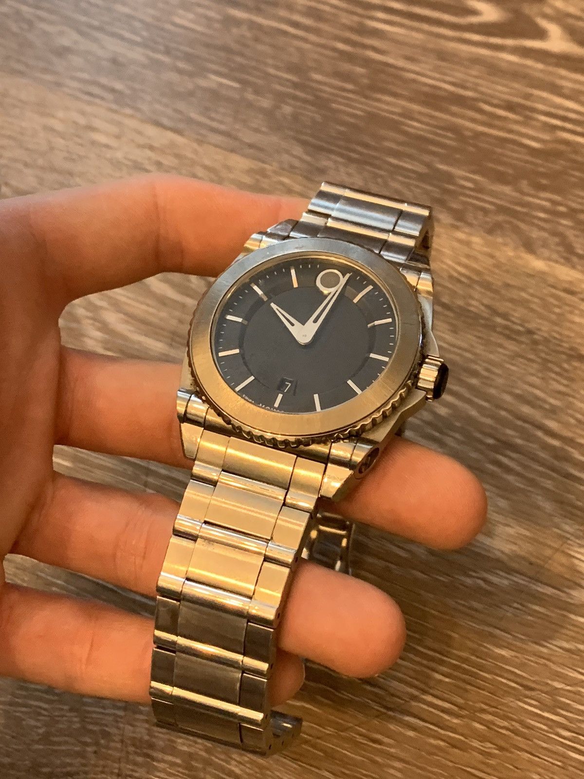 Movado 45MM Faceless Thick Stainless Stain Luxury Watch Size 46 - 3 Thumbnail