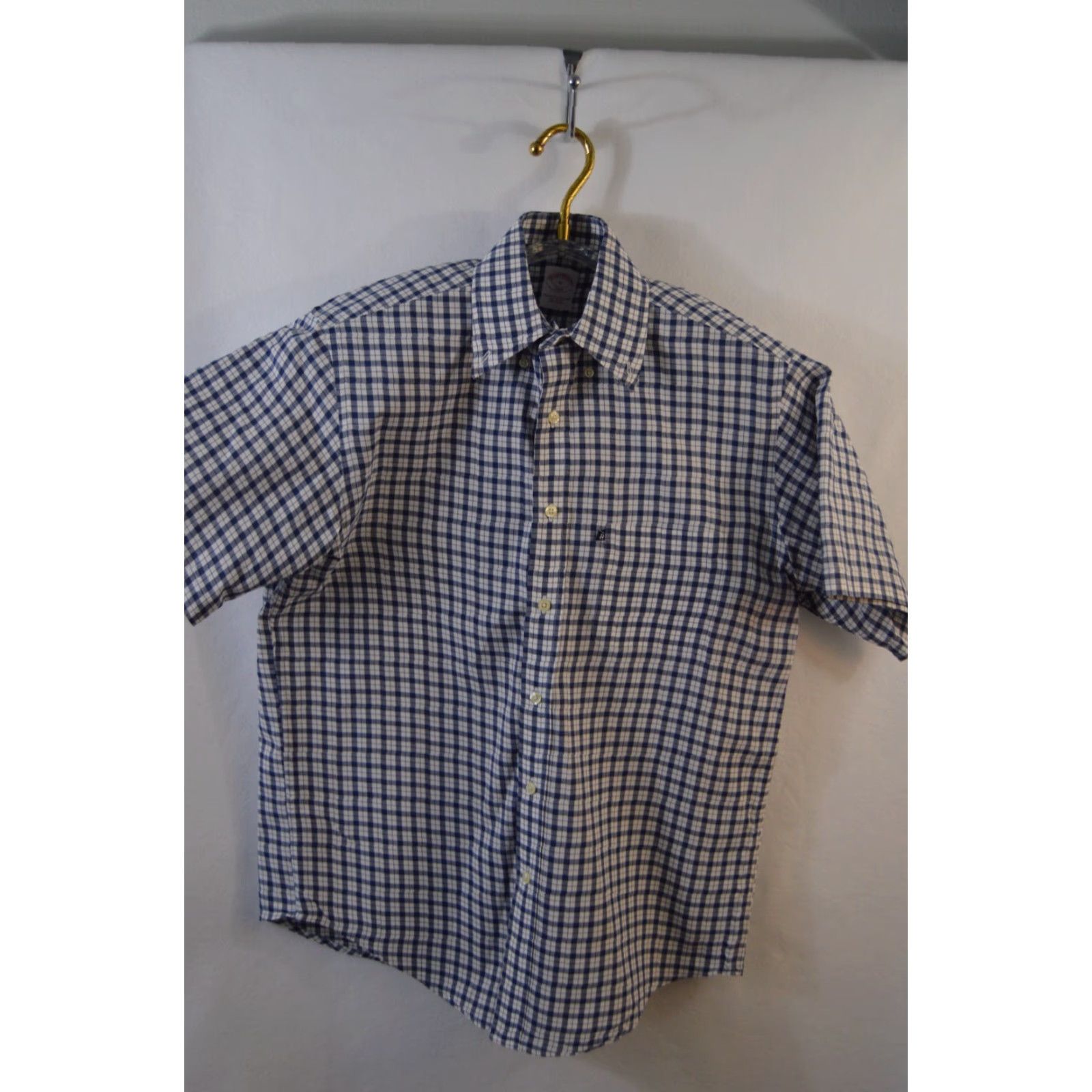 Brooks Brothers Brooks Brothers 346 Men's S/S Shirt Blue Plaid Cotton Button-Up Shirt-Down Collar SZ M Size US M / EU 48-50 / 2 - 2 Thumbnail