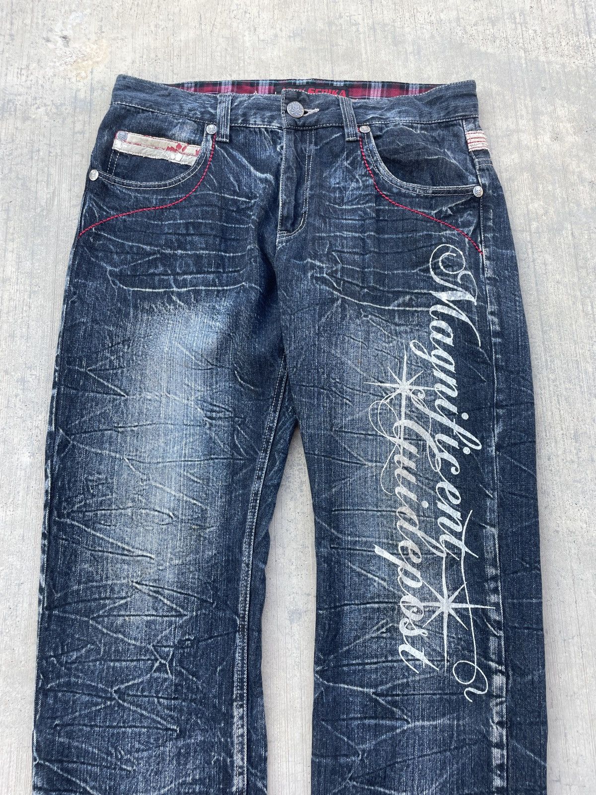 Japanese Brand 💥RARE💥 JACK SERIKA UNION JACK SKULL POEM CRAZY WASH DENIM Size US 33 - 3 Thumbnail