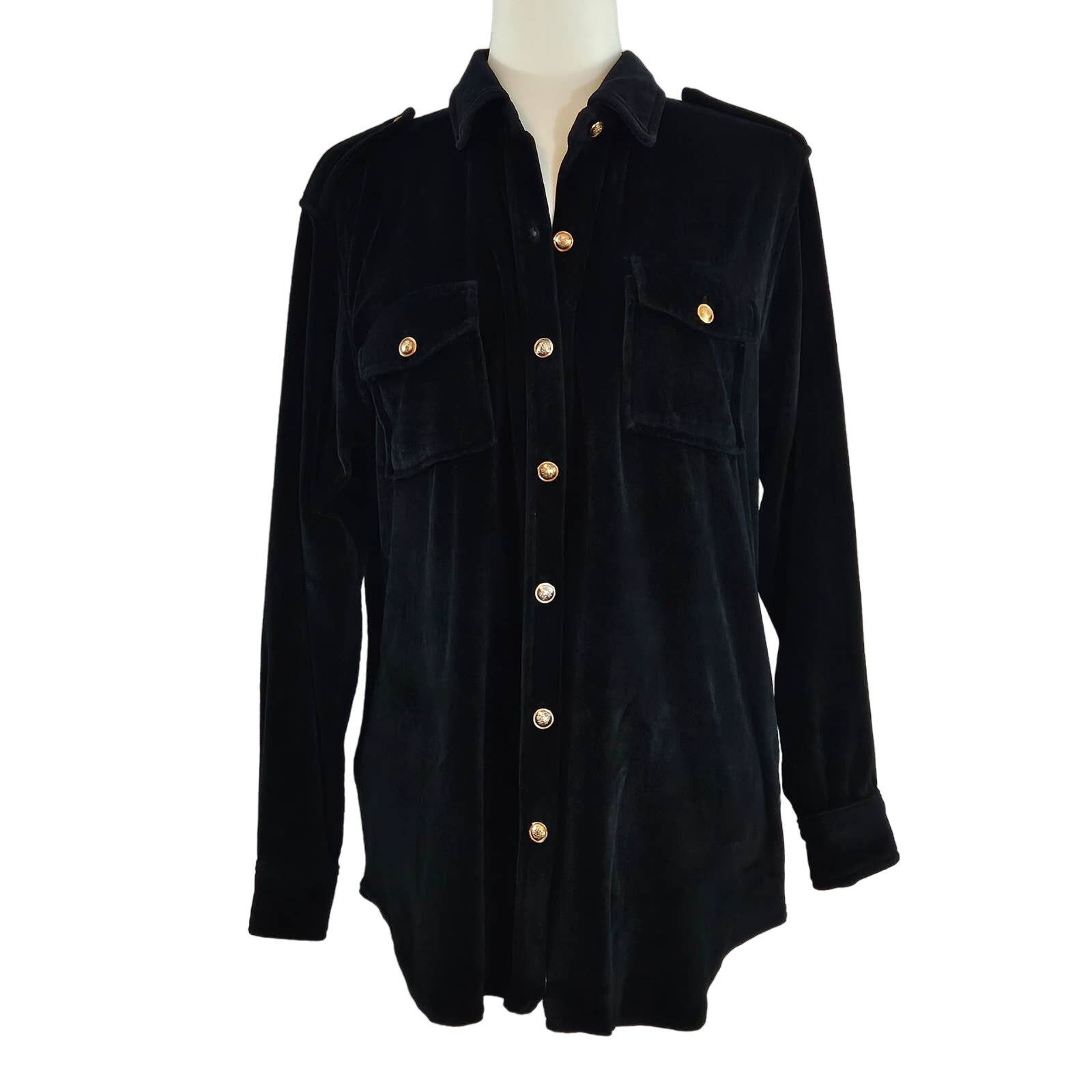 Jones New York EUC VTG Jones New York Velour Utility Shirt Sz. S Black Size S / US 4 / IT 40 - 2 Thumbnail