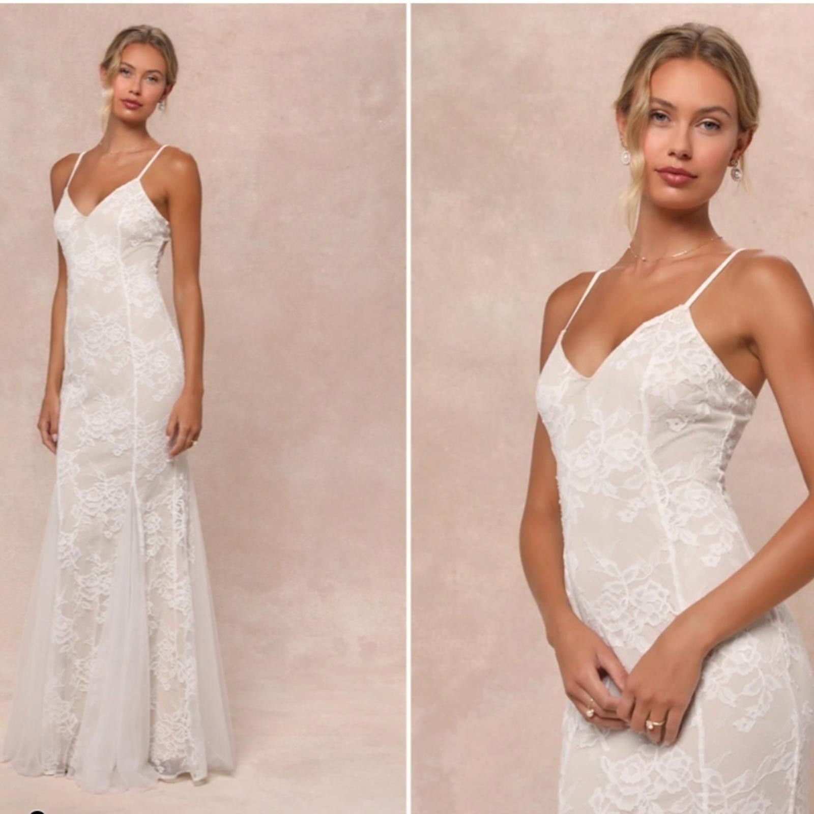 Lulus LULU's Bridal Wedding Romantic Floral Lace Chic Mermaid Gown Size XS / US 0-2 / IT 36-38 - 3 Thumbnail