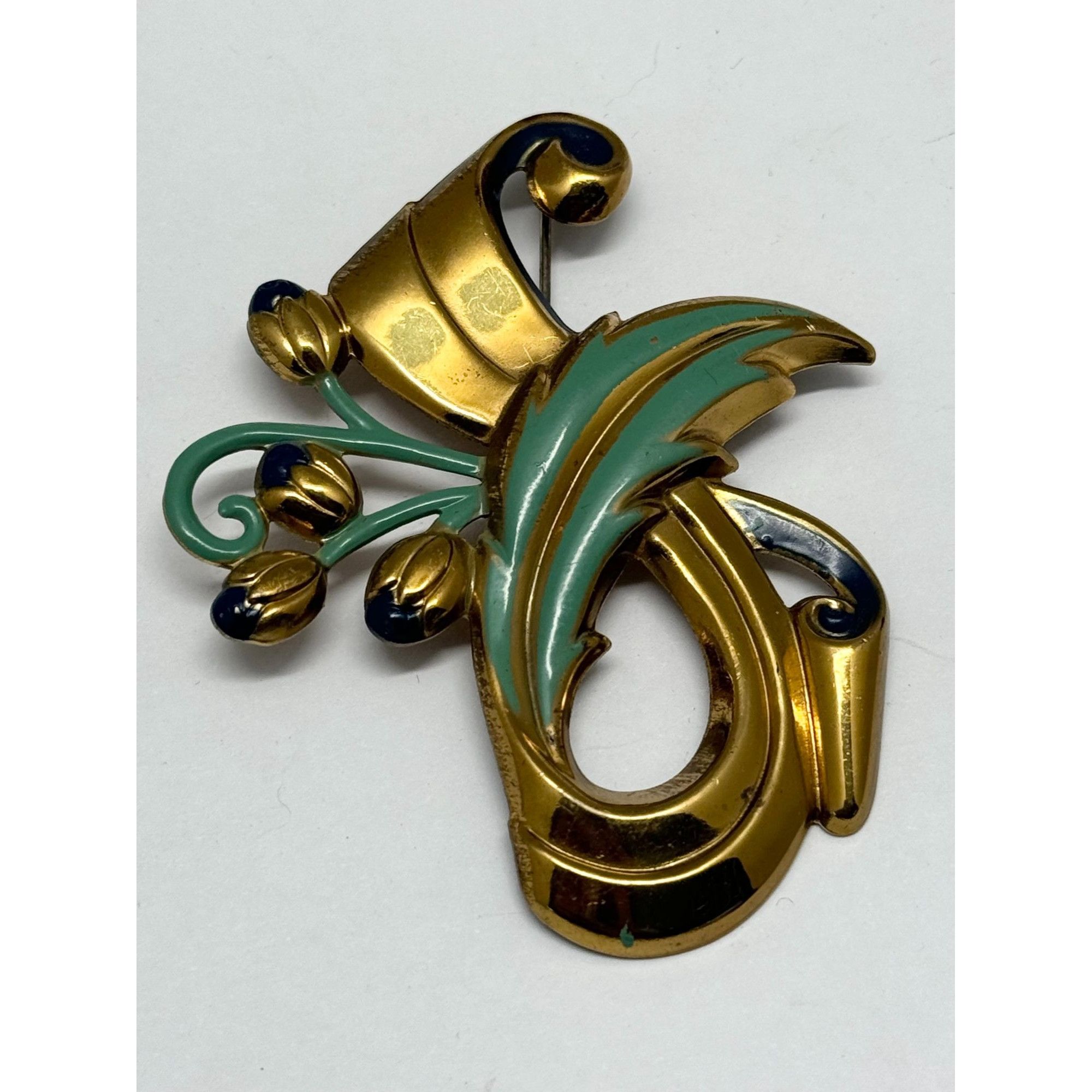 Vintage Estate enamel flower brooch pin Size ONE SIZE - 2 Thumbnail
