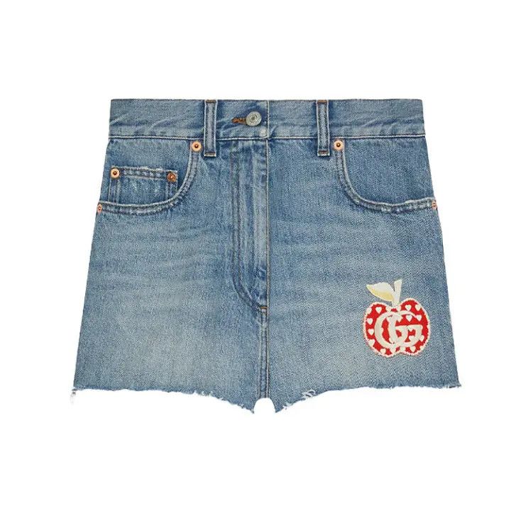 Gucci Blue Casual Apple Pattern Denim Shorts