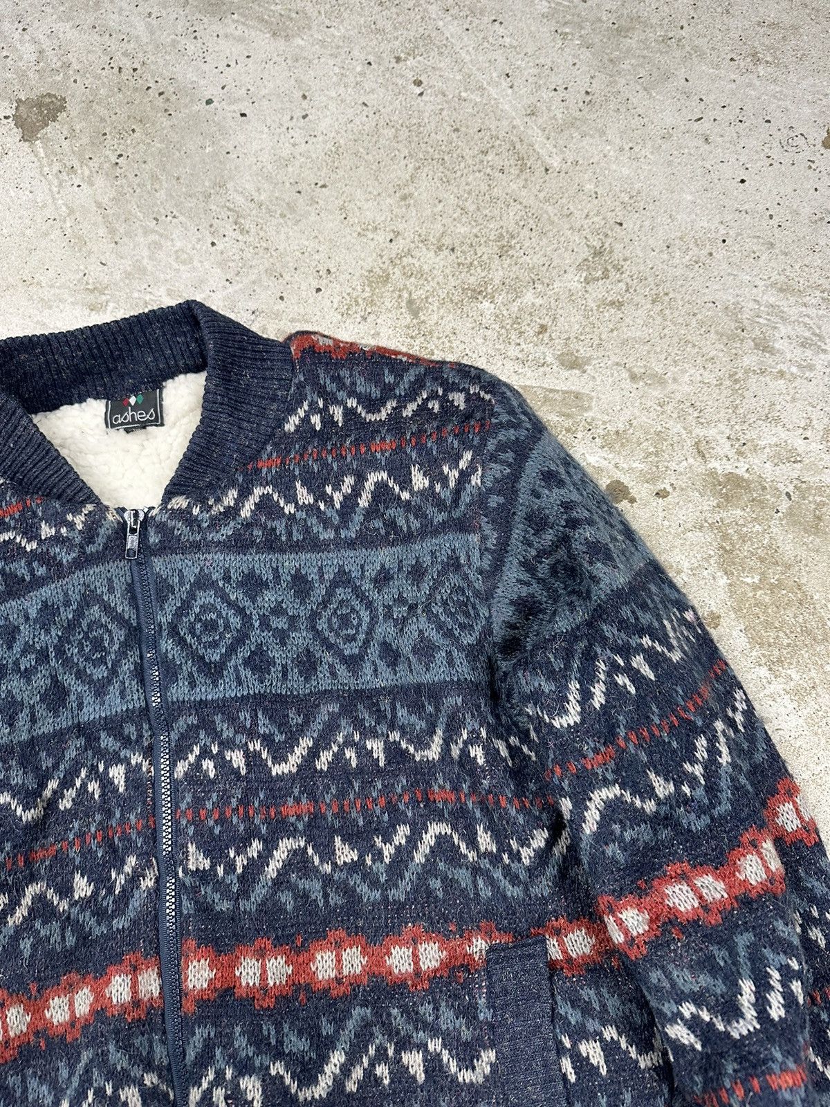 Japanese Brand × Vintage Vintage 90s Wool Abstract Geometric Bomber Jacket Sherpa Size US S / EU 44-46 / 1 - 6 Thumbnail
