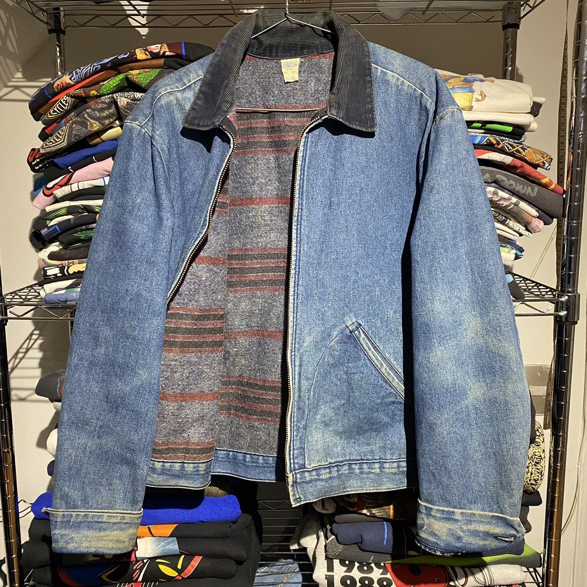 Vintage 1970 Vintage Denim Work Jacket Blanket Lining (Made in USA) Size US S / EU 44-46 / 1 - 2 Thumbnail