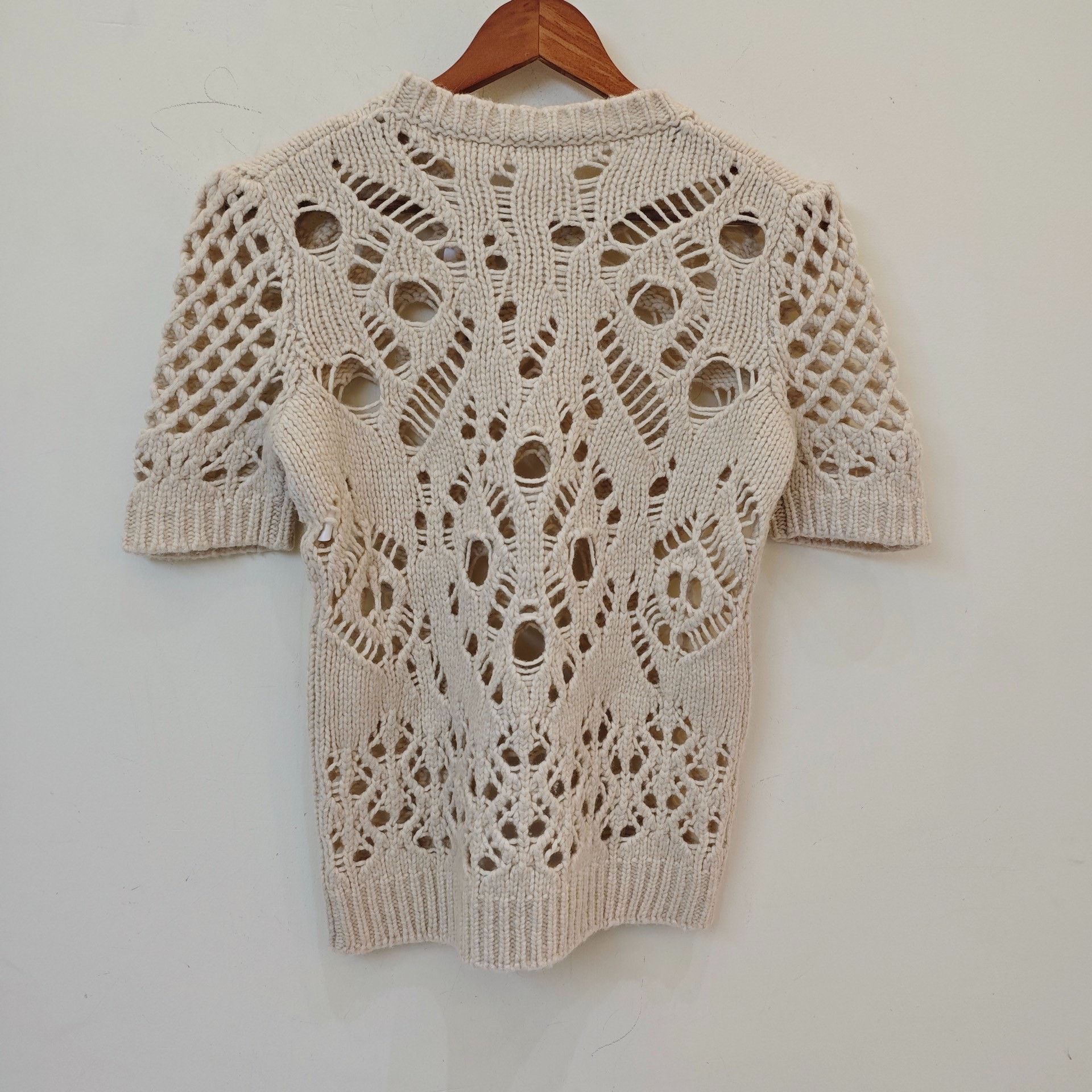 Dior Dior Beige Openwork Knit Short-Sleeve Sweater Size S / US 4 / IT 40 - 1 Thumbnail