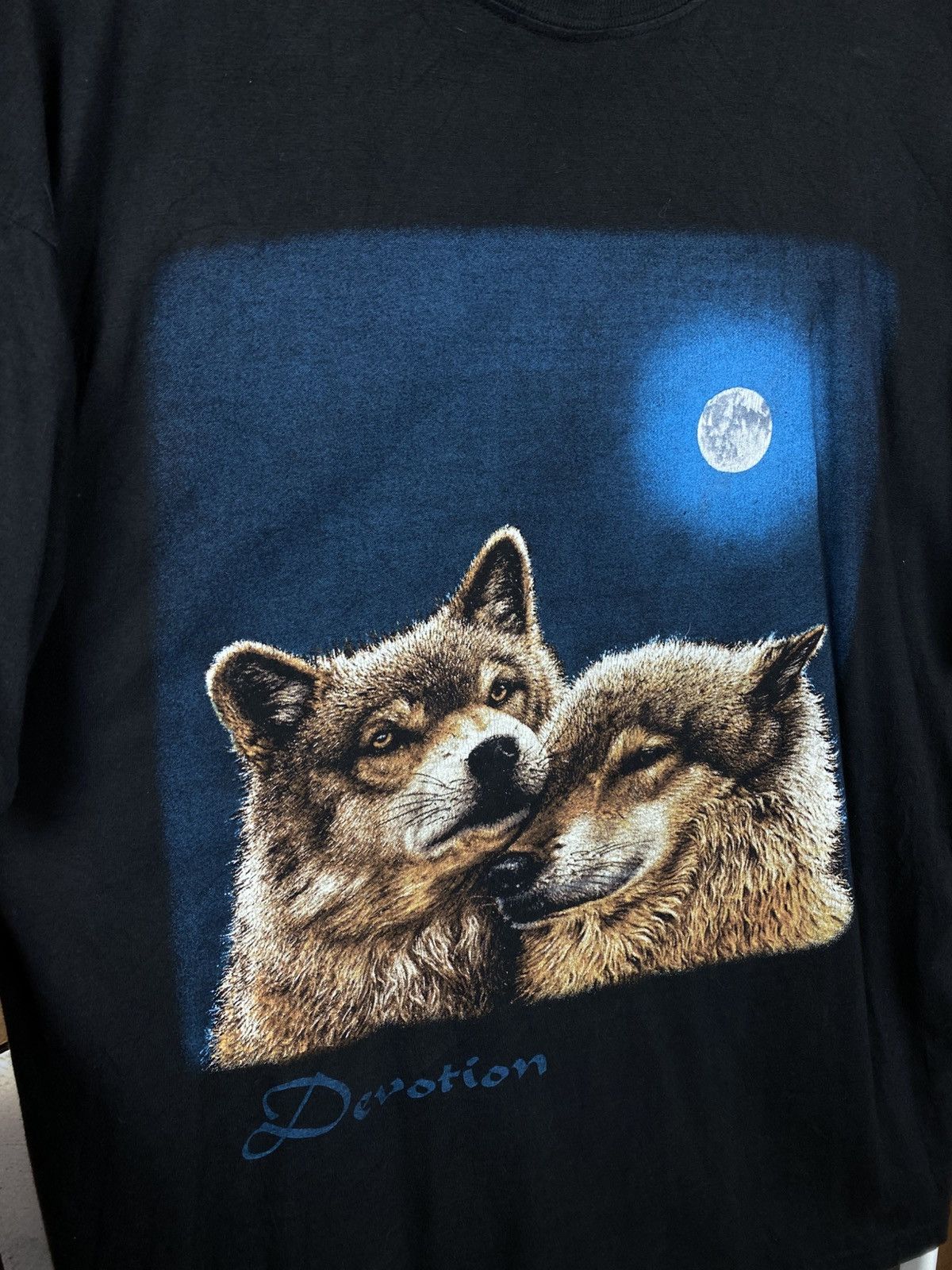 Vintage 🐺Vintage 90s T-Shirt Wolf Devotion Boxy Logo Art Animal Tee🐺 Size US XL / EU 56 / 4 - 2 Thumbnail
