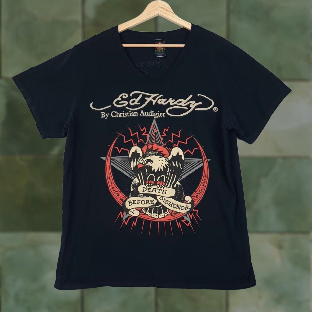 Ed Hardy Ed Hardy Shirt Mens XL Black V-Neck Death Before Dishonor Graphic Eagle Made USA Size US XL / EU 56 / 4 - 1 Thumbnail