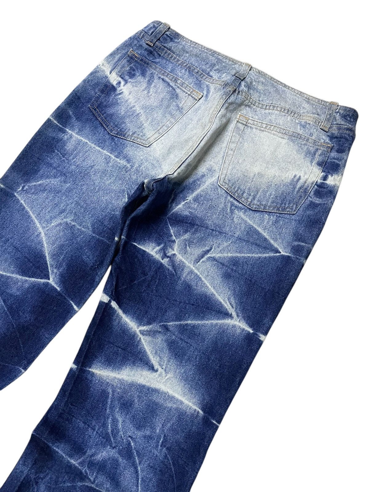 Benetton × Le Grande Bleu (L.G.B.) × Tornado Mart Benetton Glass Shattered Whiskers Wash Flared Jeans Size US 29 - 14 Thumbnail