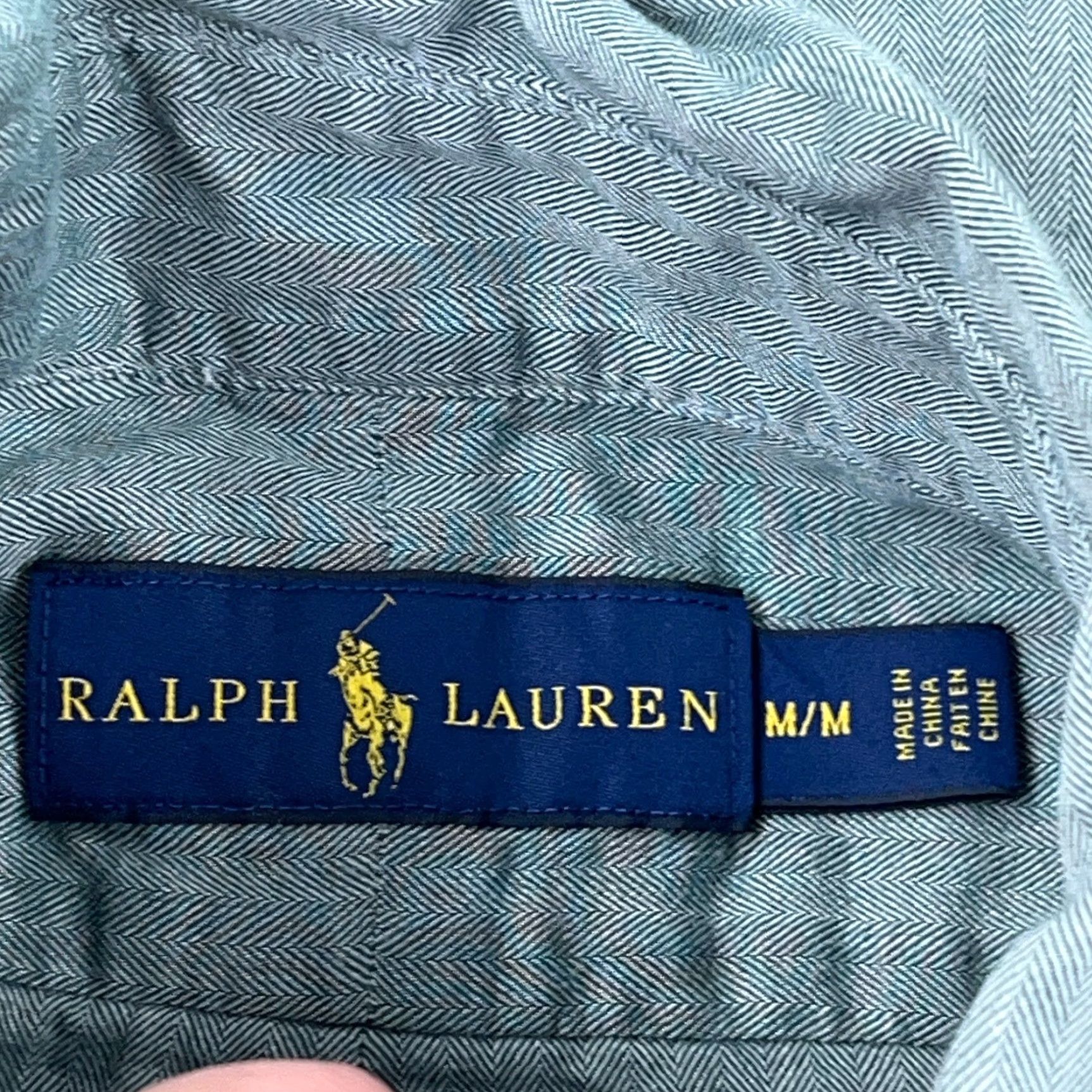 Ralph Lauren Ralph Lauren Button-Up Shirt Men Medium Green Herringbone Lightweight Cotton Casual Dress Size 40R - 3 Thumbnail