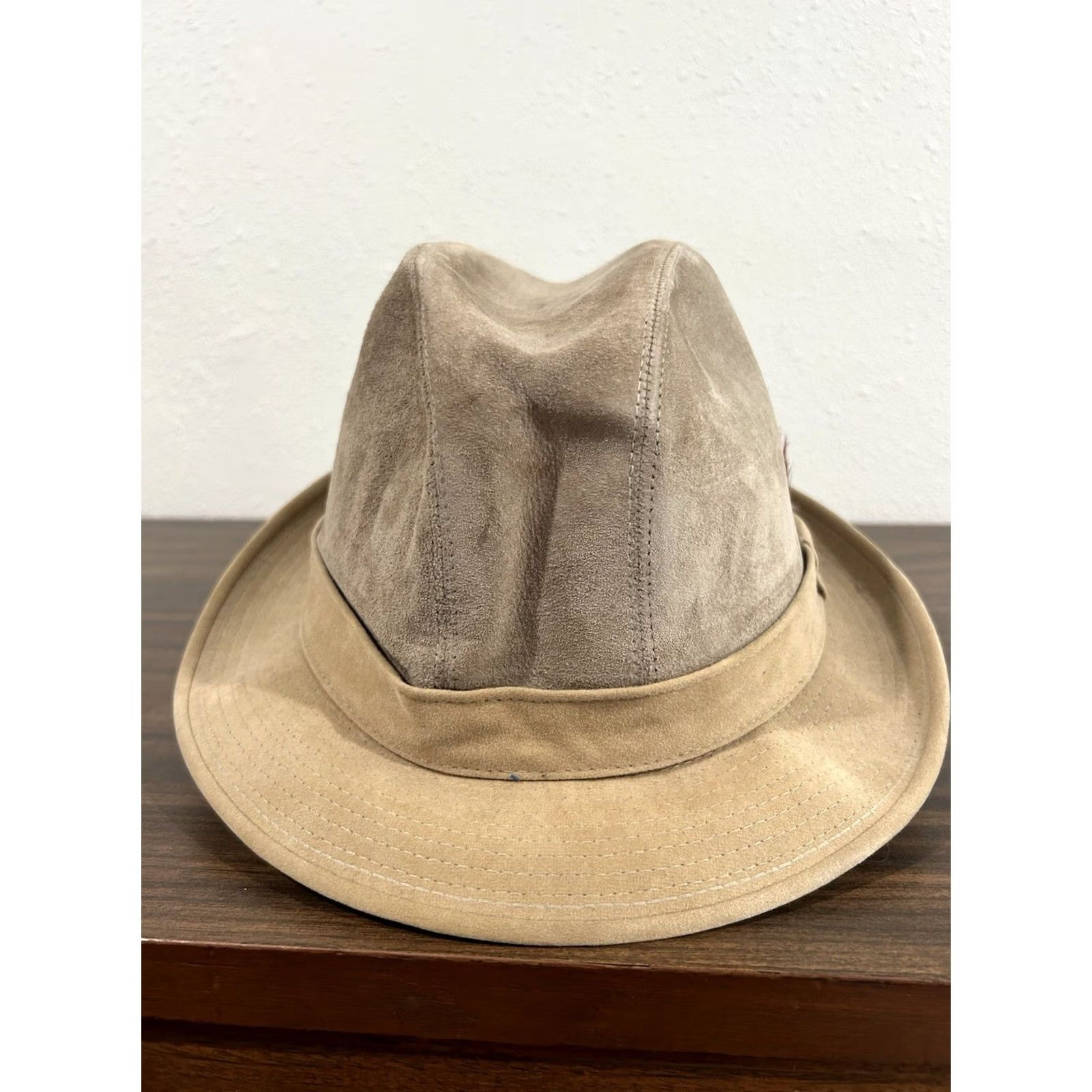 Stetson VINTAGE Stetson Fedora Hat 7 Unisex Tan Suede Leather Feather USA Union Made Size ONE SIZE - 6 Thumbnail