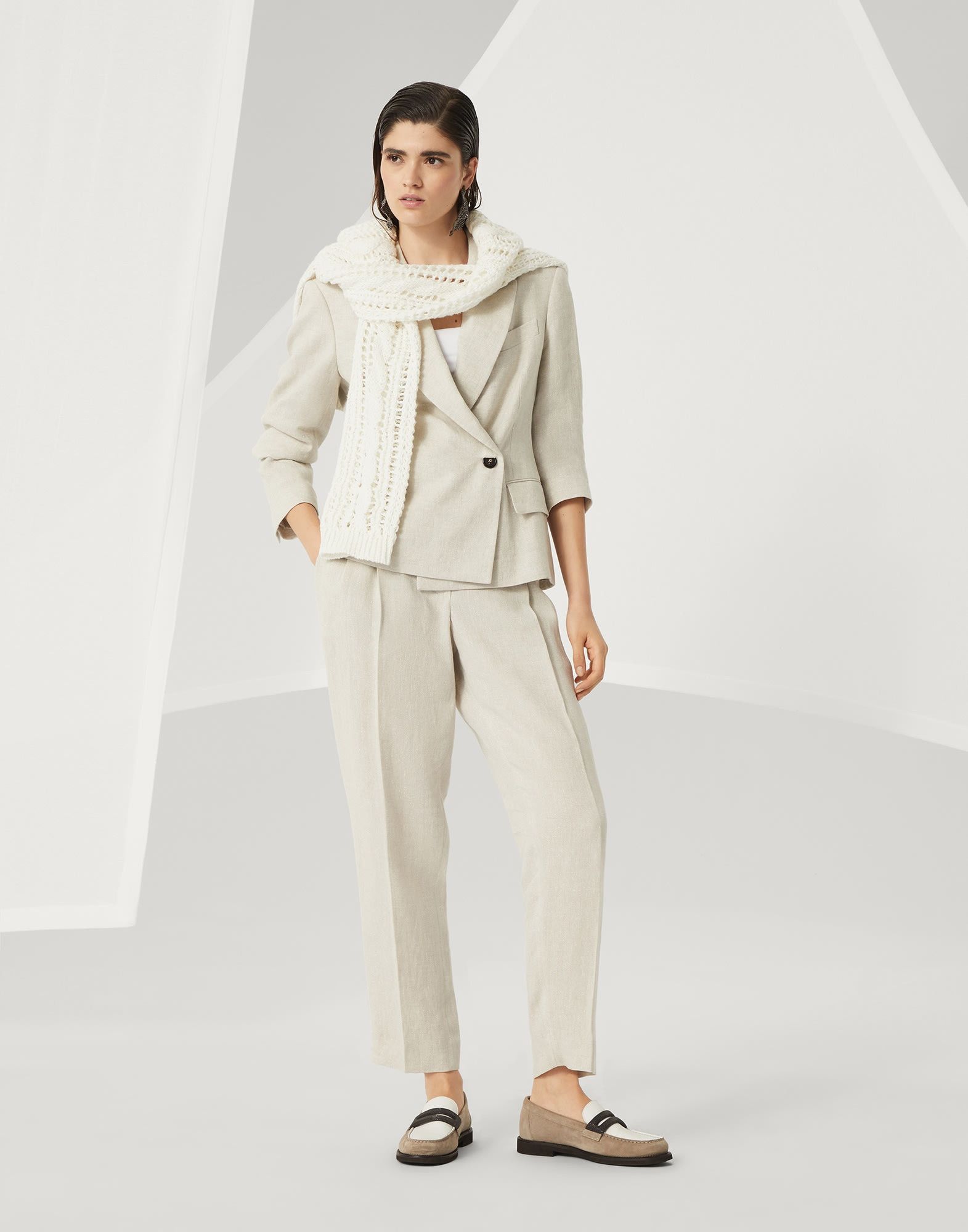 Brunello Cucinelli o1la1rc1a0326 Linen Sparkling Canvas Slouchy Trousers Beige Size 25" / US 0 / IT 36 - 4 Thumbnail