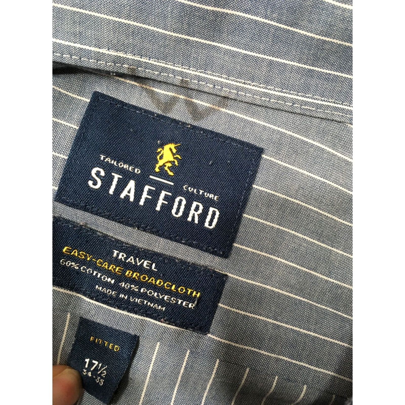 Stafford Stafford Dress Shirt Men Blue Striped Long Sleeve Button 17.5 34-35 Travel Size 46R - 2 Thumbnail
