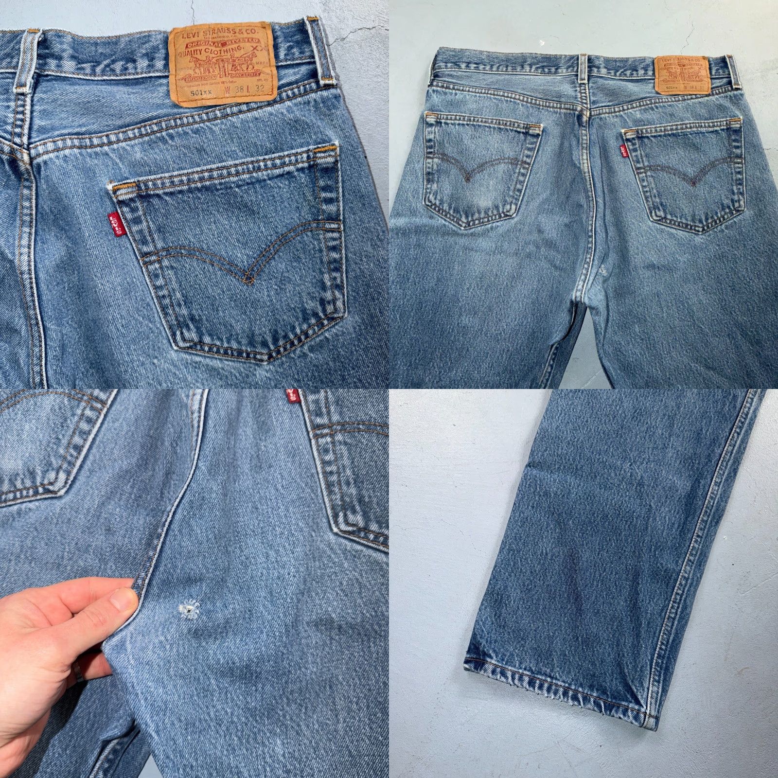 Levi's Levi's 501 Jeans Hardware Vintage 90s USA 38x32 Blue Light Wash Regular Mens Straight 5-Pocket Denim Cotton Size US 38 / EU 54 - 10 Thumbnail