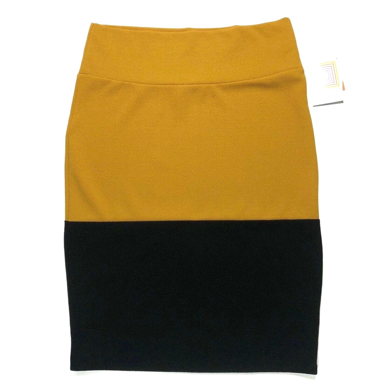 Other LuLaRoe Pencil Skirt Cassie Mustard Black Dipped Colorblock Size 32" / US 10 / IT 46 - 2 Thumbnail