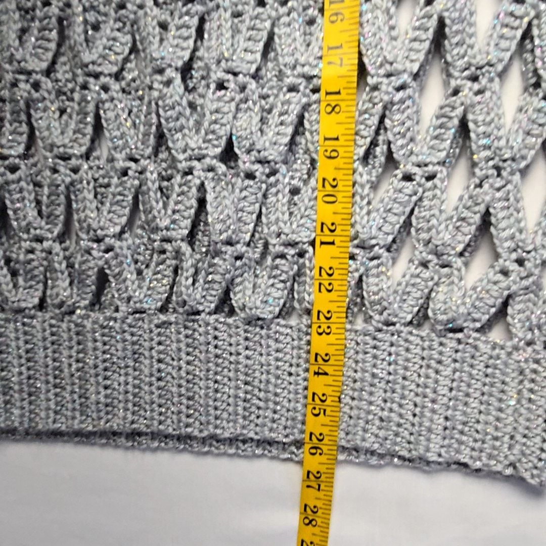 Handmade Knitted Off Shoulder Oversized M Crochet Sweater Sparkle Size M / US 6-8 / IT 42-44 - 8 Thumbnail