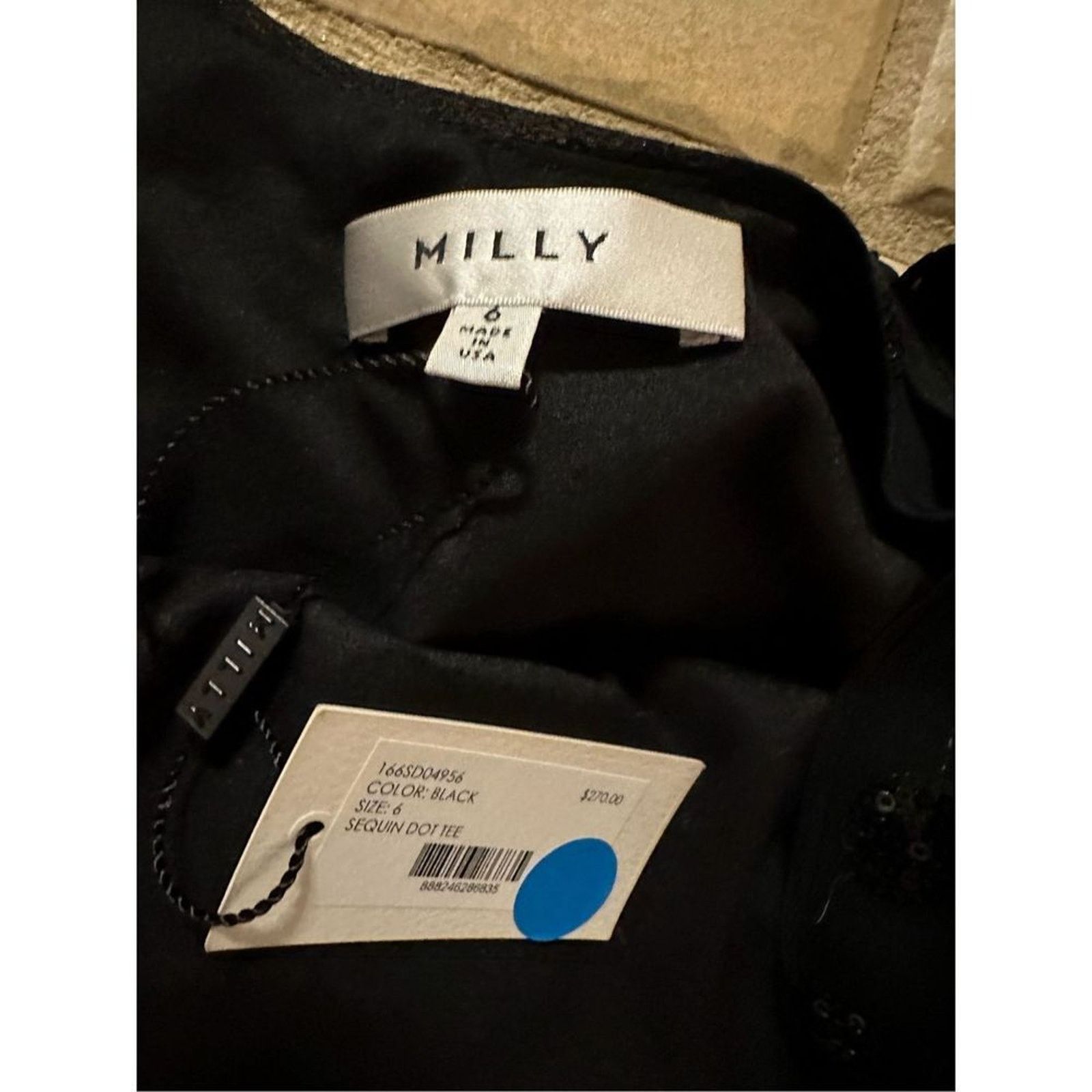 MILLY Milly Scoop Neck Sequin Dot Tee Blouse Black Size 6 NWT Size M / US 6-8 / IT 42-44 - 12 Thumbnail