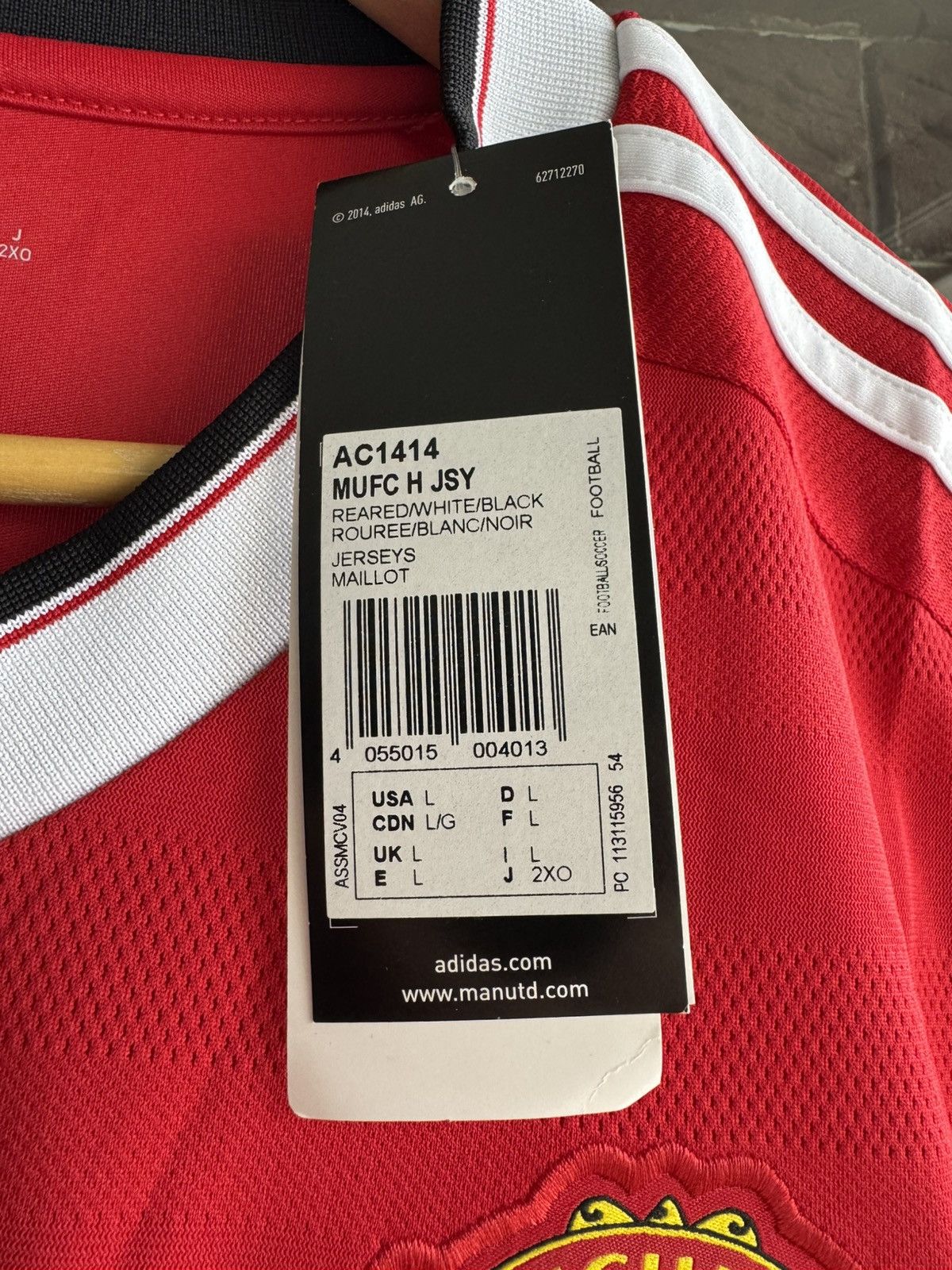 Adidas NEW Adidas Manchester United Home Jersey 2015/2016 Size US L / EU 52-54 / 3 - 7 Thumbnail