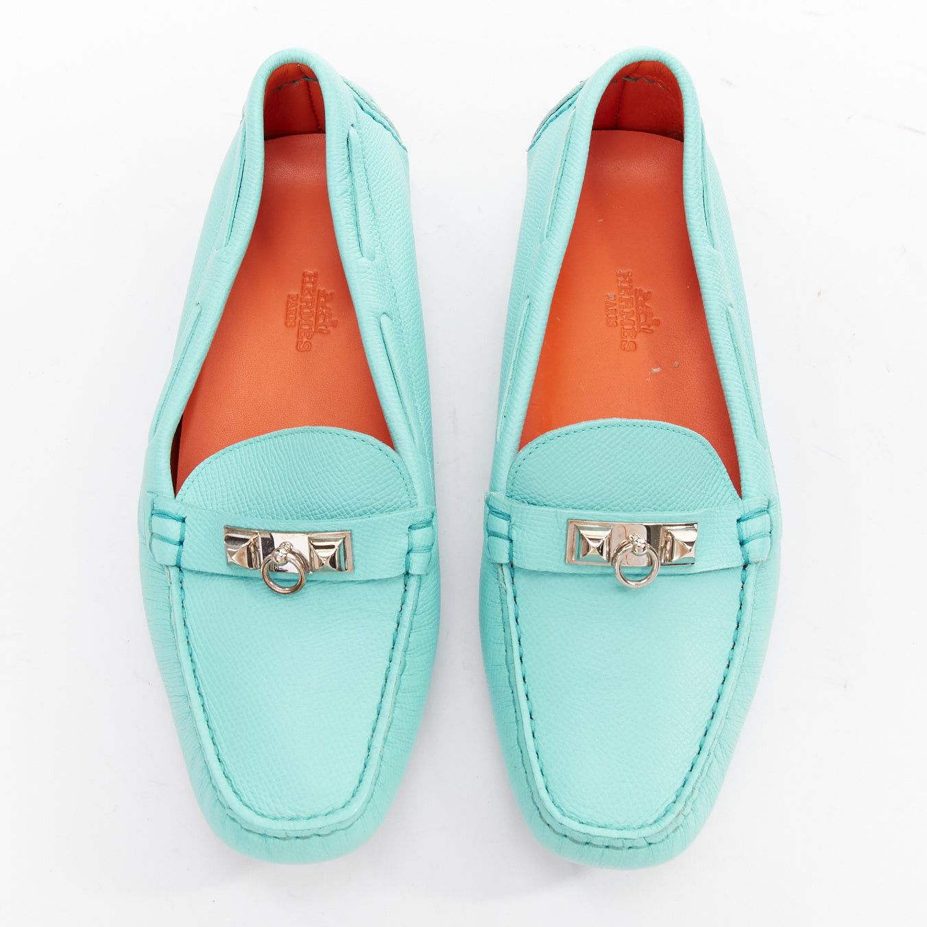 Hermes HERMES Irving cyan blue leather silver stud driving loafers EU35.5 Size US 5.5 / IT 35.5 - 1 Thumbnail