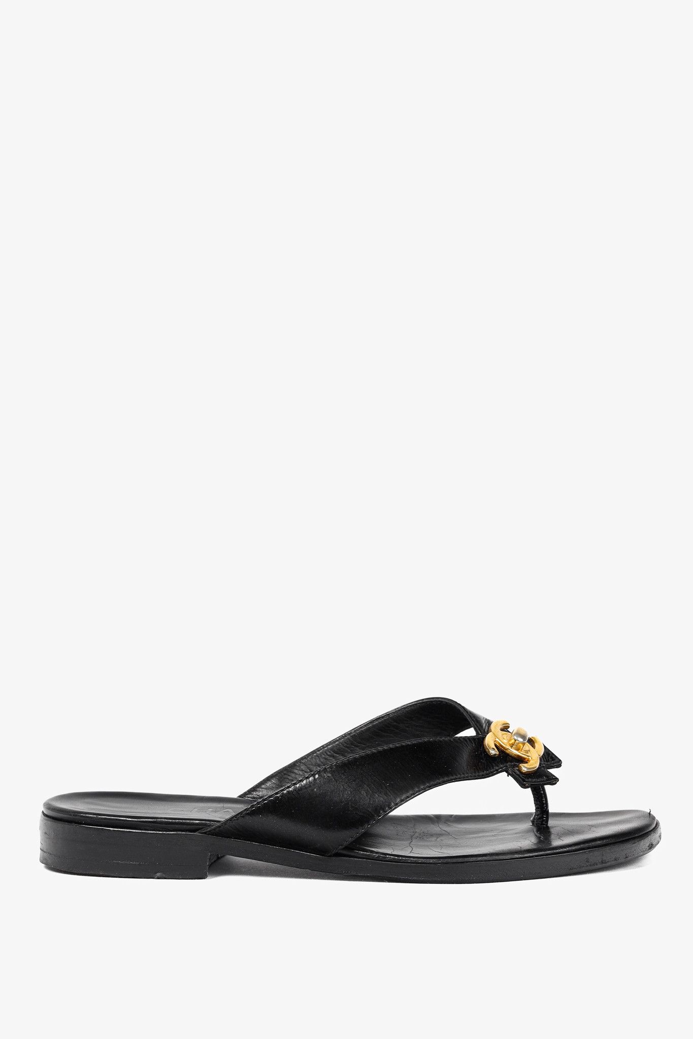 Chanel Chanel 96P Black Leather CC-Turnlock Flip Flips Size US 7.5 / IT 37.5 - 2 Thumbnail