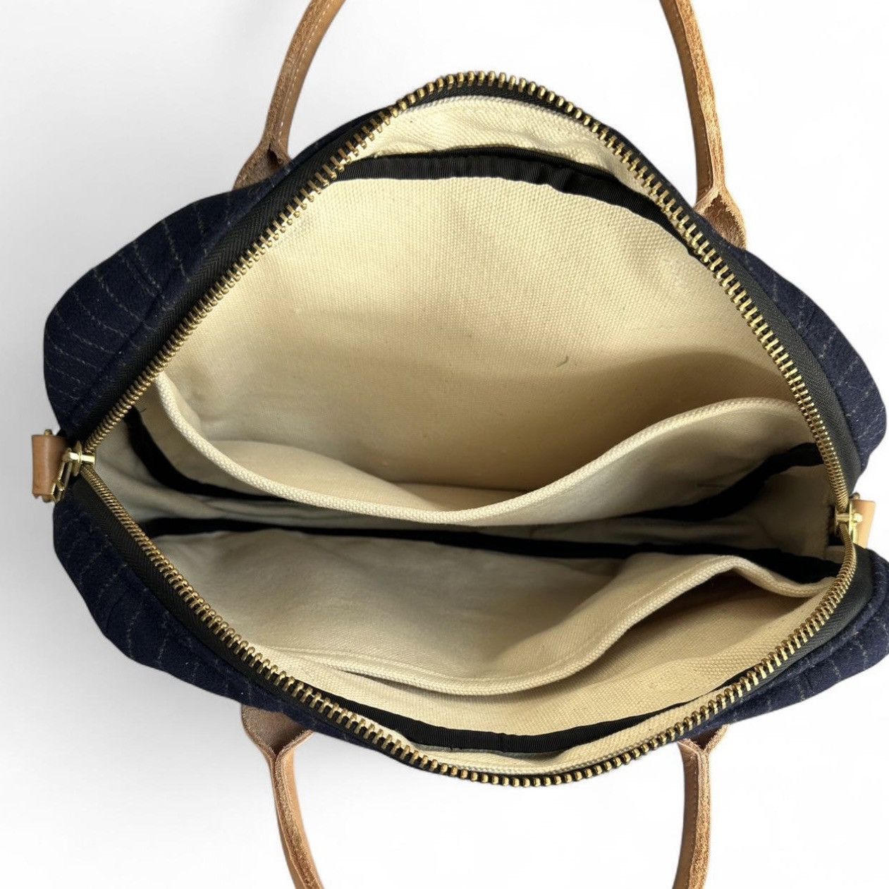 Other Artisanal Handmade Wool Navy Pinstriped Laptop Briefcase- OS Size ONE SIZE - 6 Thumbnail