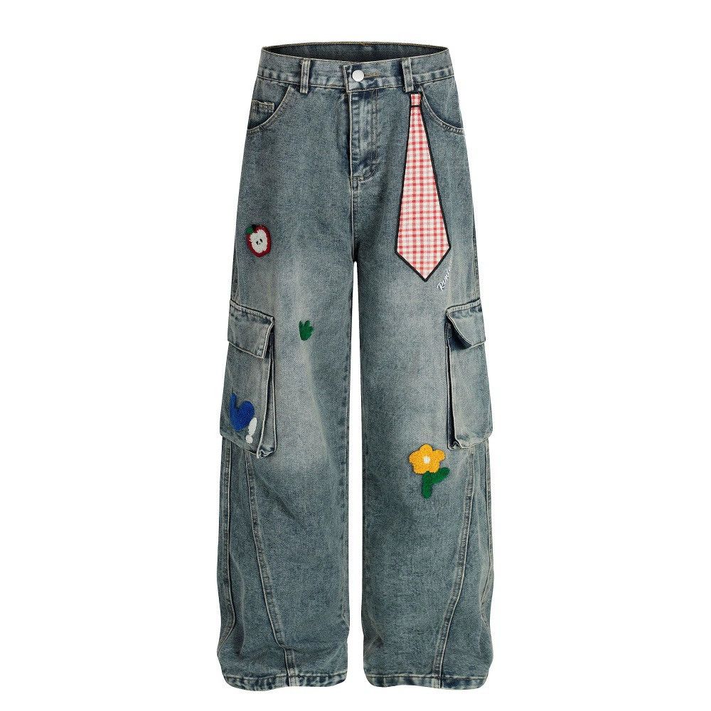 Jean Men's punk distressed washed straight embroidered jeans Size US 32 / EU 48 - 1 Thumbnail