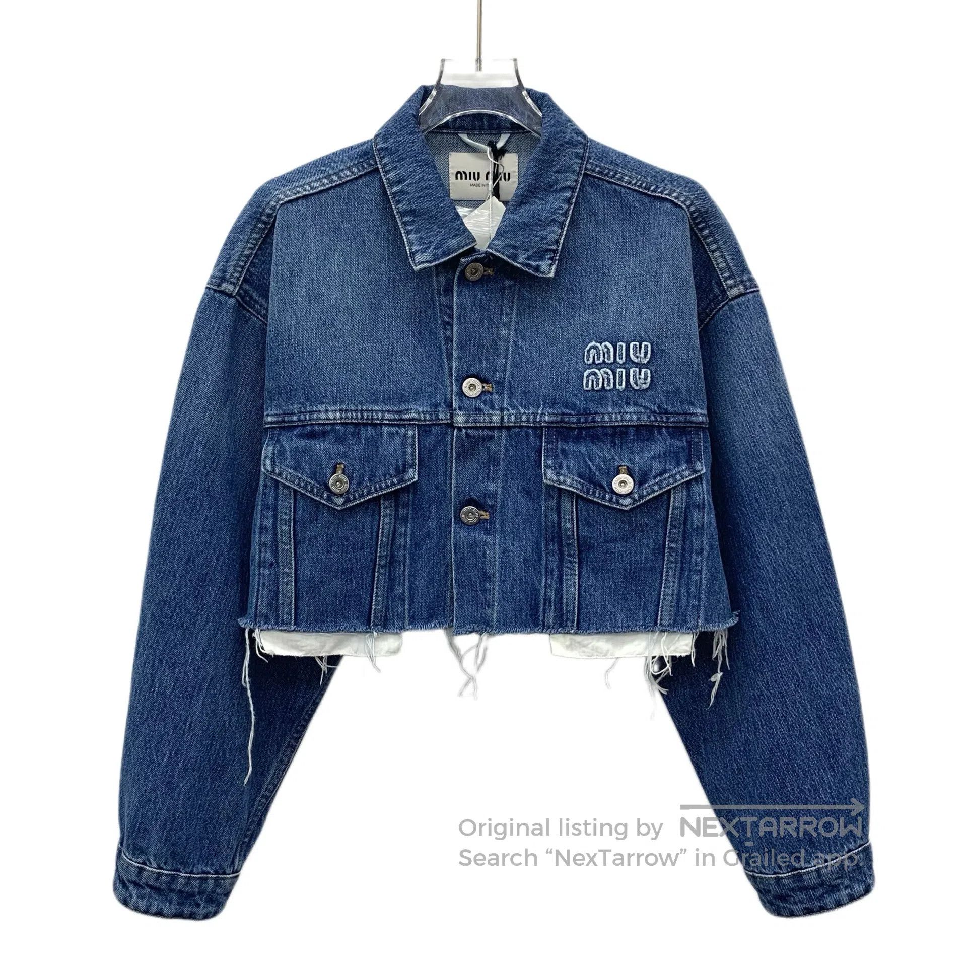 Miu Miu Miu Miu Dark Blue Washed Cotton Logo Letter Embroidered Si Size XS / US 0-2 / IT 36-38 - 1 Thumbnail