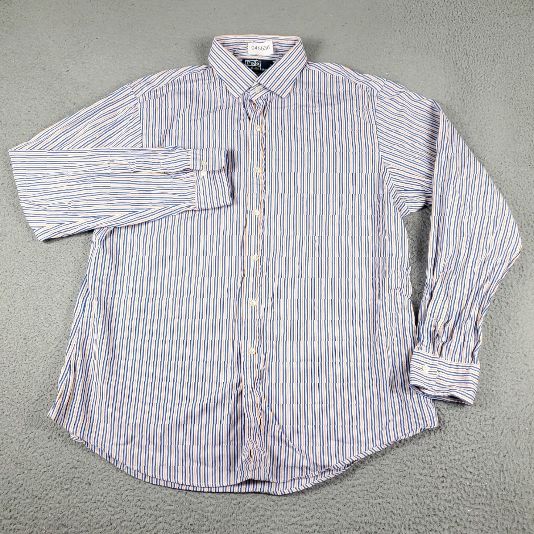 Ralph Lauren Ralph Lauren Dress Shirt Mens 17.5 Blue Orange Stripe Pony Button Up Long Sleeve Classic Fit 100% Cotton Size 46R - 2 Thumbnail