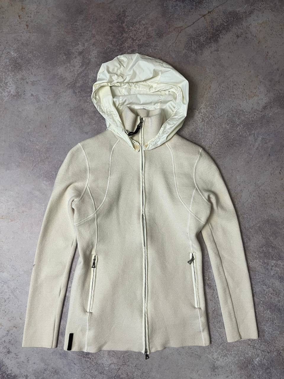 image of Designer Prada Zip-Hoodie Sweater Wool 100% Luxury Black Logo in White, Women's (Size Medium)
