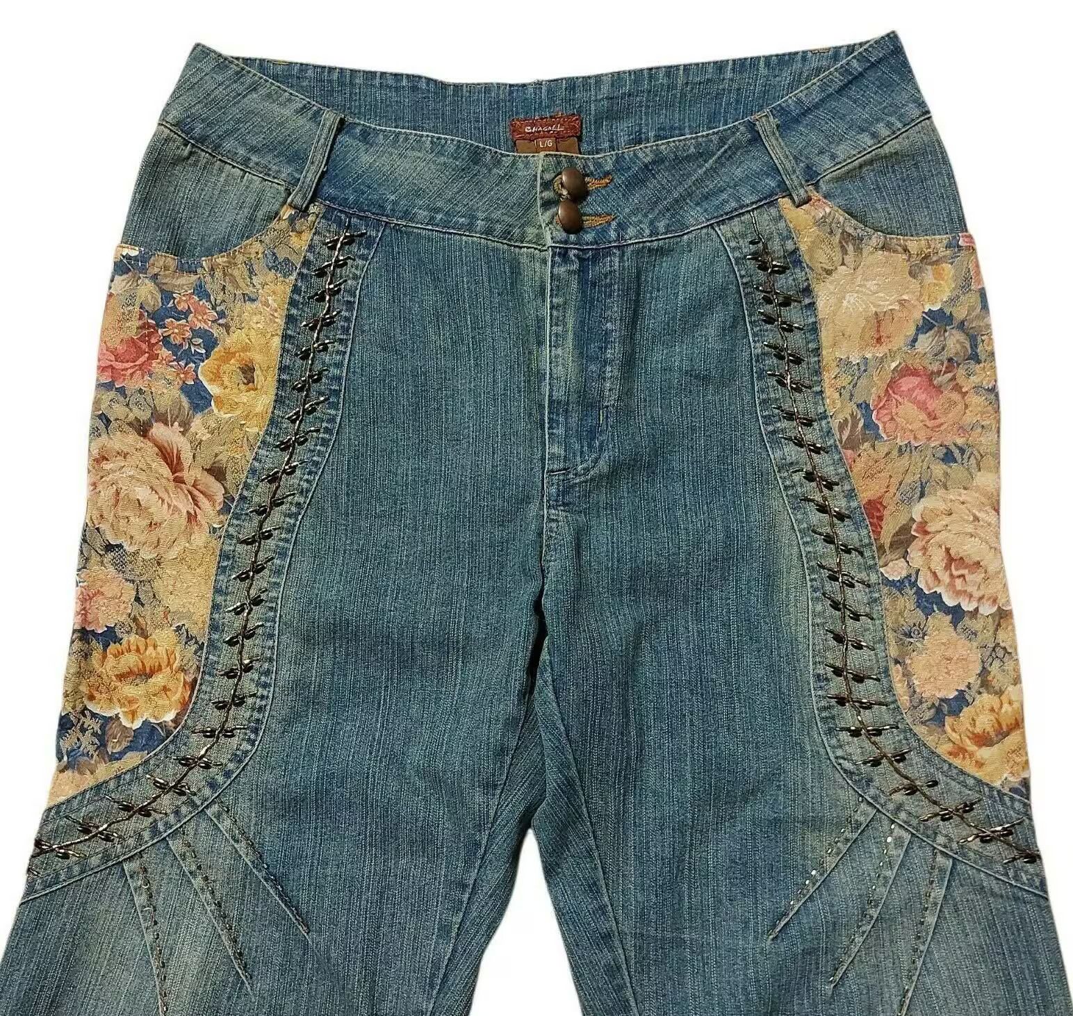 Vintage Vintage Jeans Denim L Floral Patched Beaded Inseam 23.5 Size 30" / US 8 / IT 44 - 2 Thumbnail